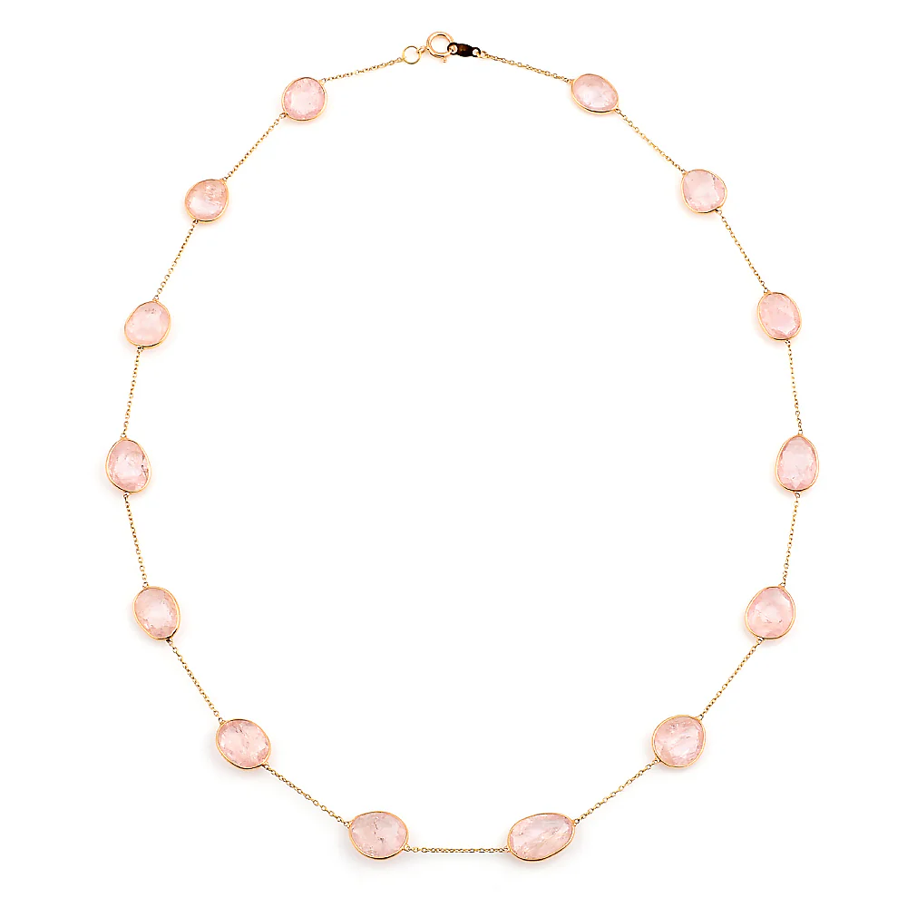 Mixed Cut Rose Quartz,18k Yellow Gold Necklace
