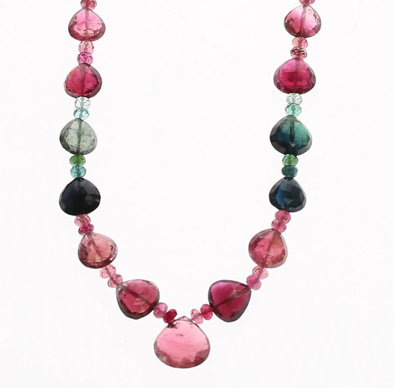 Tourmaline Faceted Drops with Beads Necklace, Gold Plated Clasp