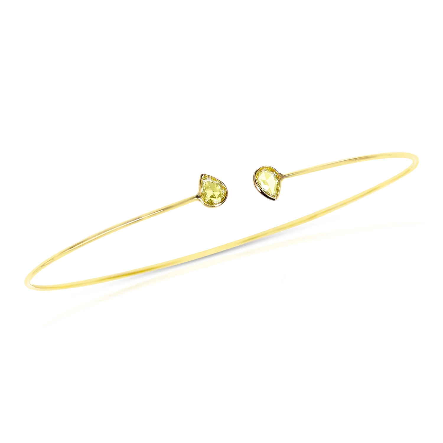 Pear Shape Yellow Diamond Rose Cut Bangle, 18K