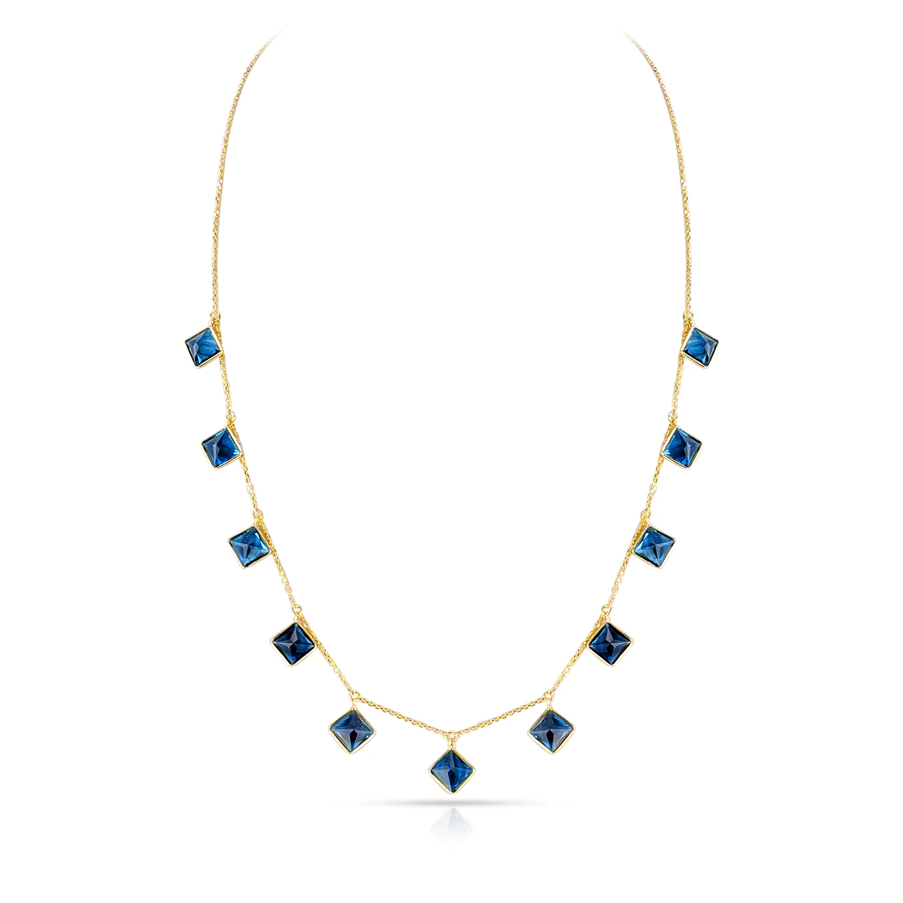 Kite Shape London Blue Topaz Drop Necklace, 18k
