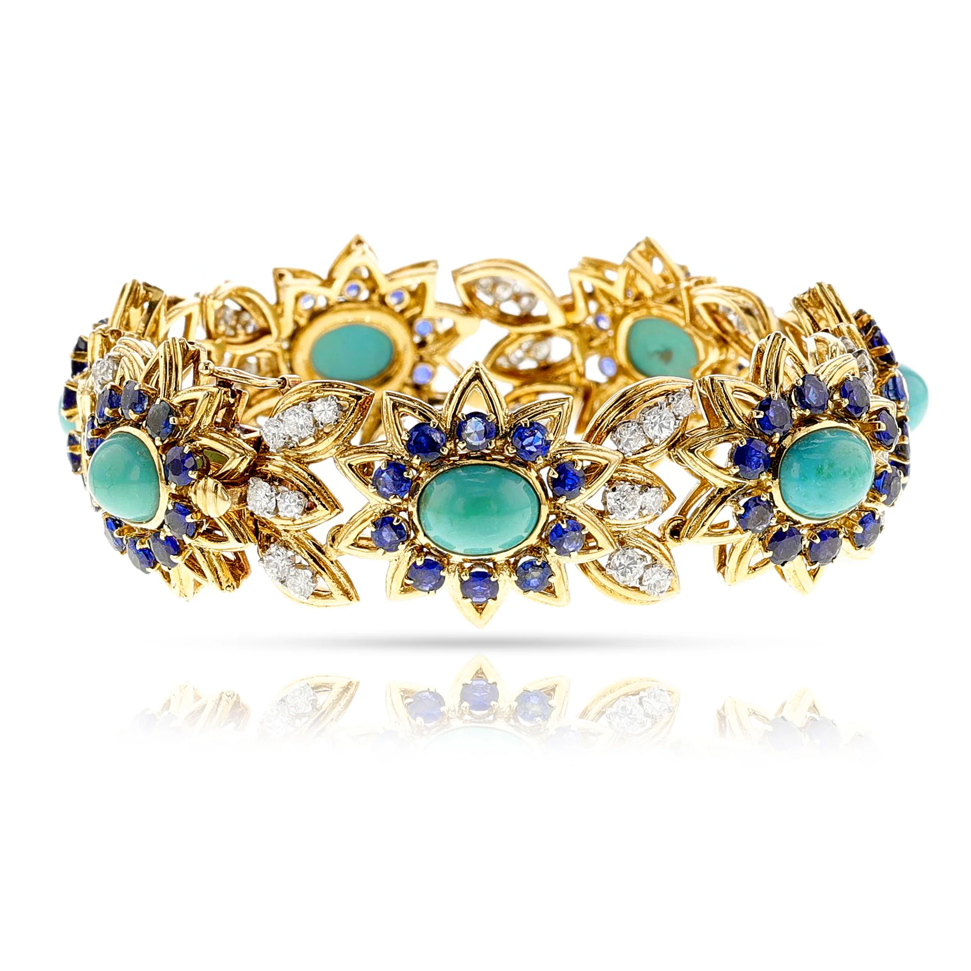 Péry et Fils French Turquoise and Sapphire Bracelet, 18k