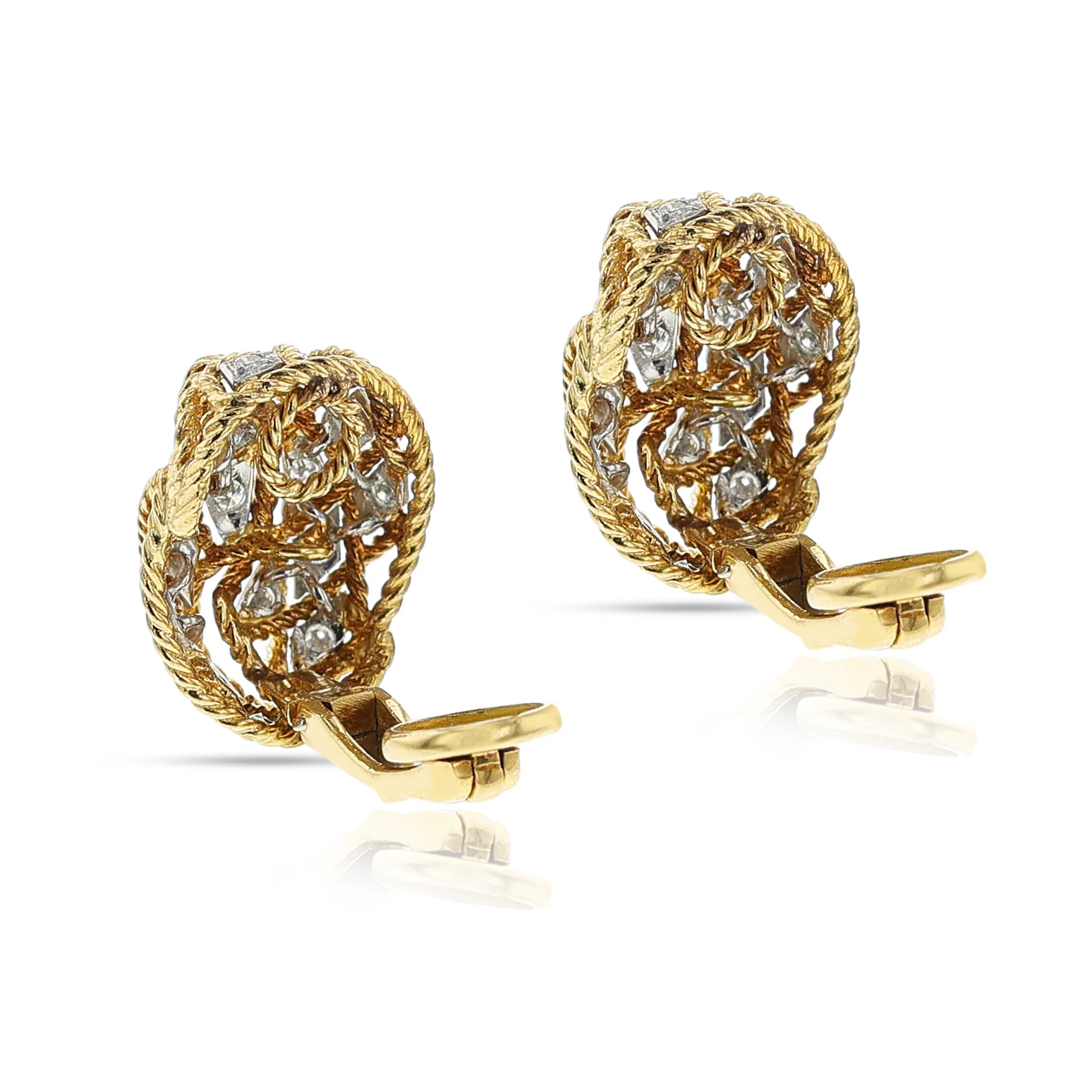 Rope-work Gold and Diamond Earrings, 18k