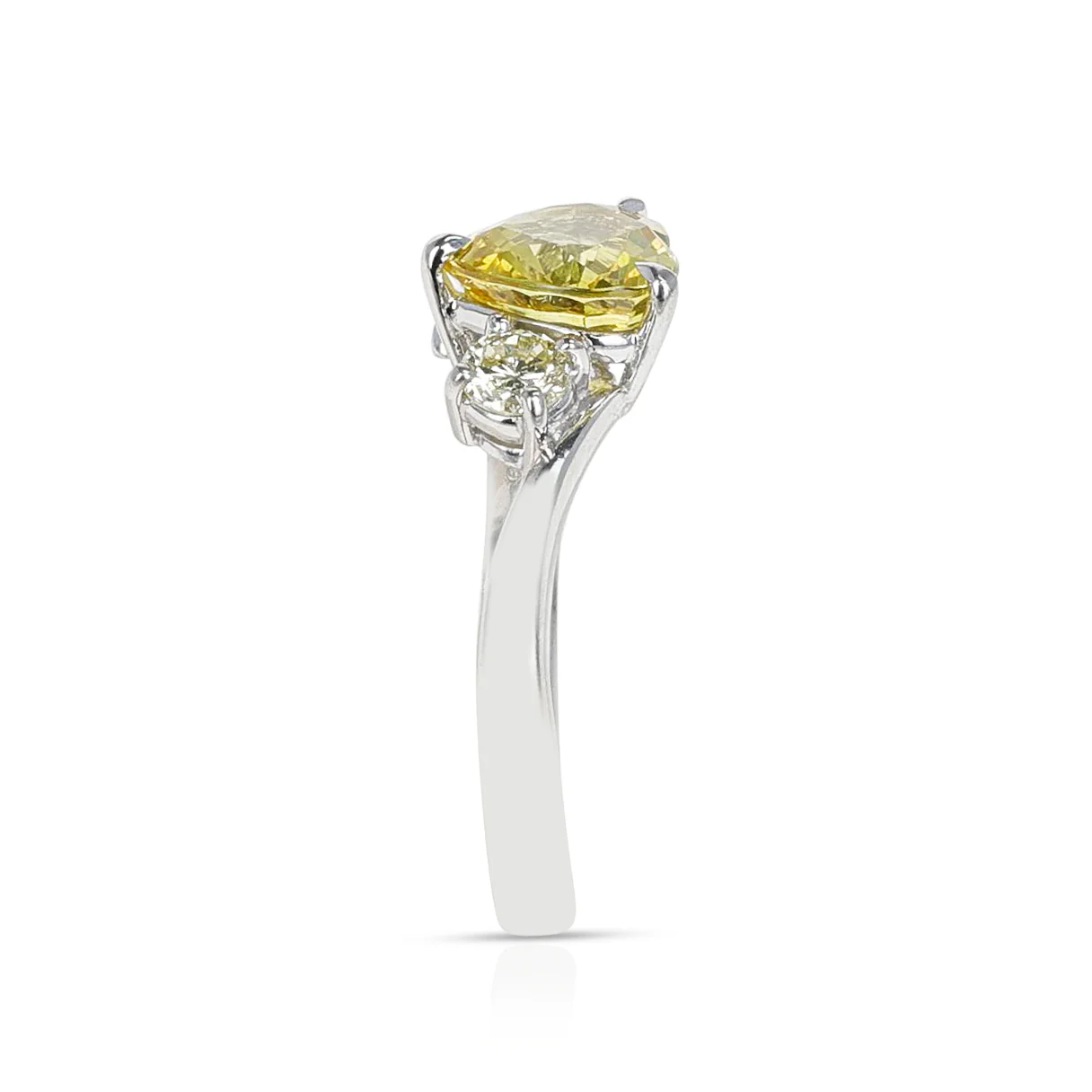 2.16 carat Heart-Shape Yellow Sapphire with 0.51 ct. Two Round Diamonds, Platinum