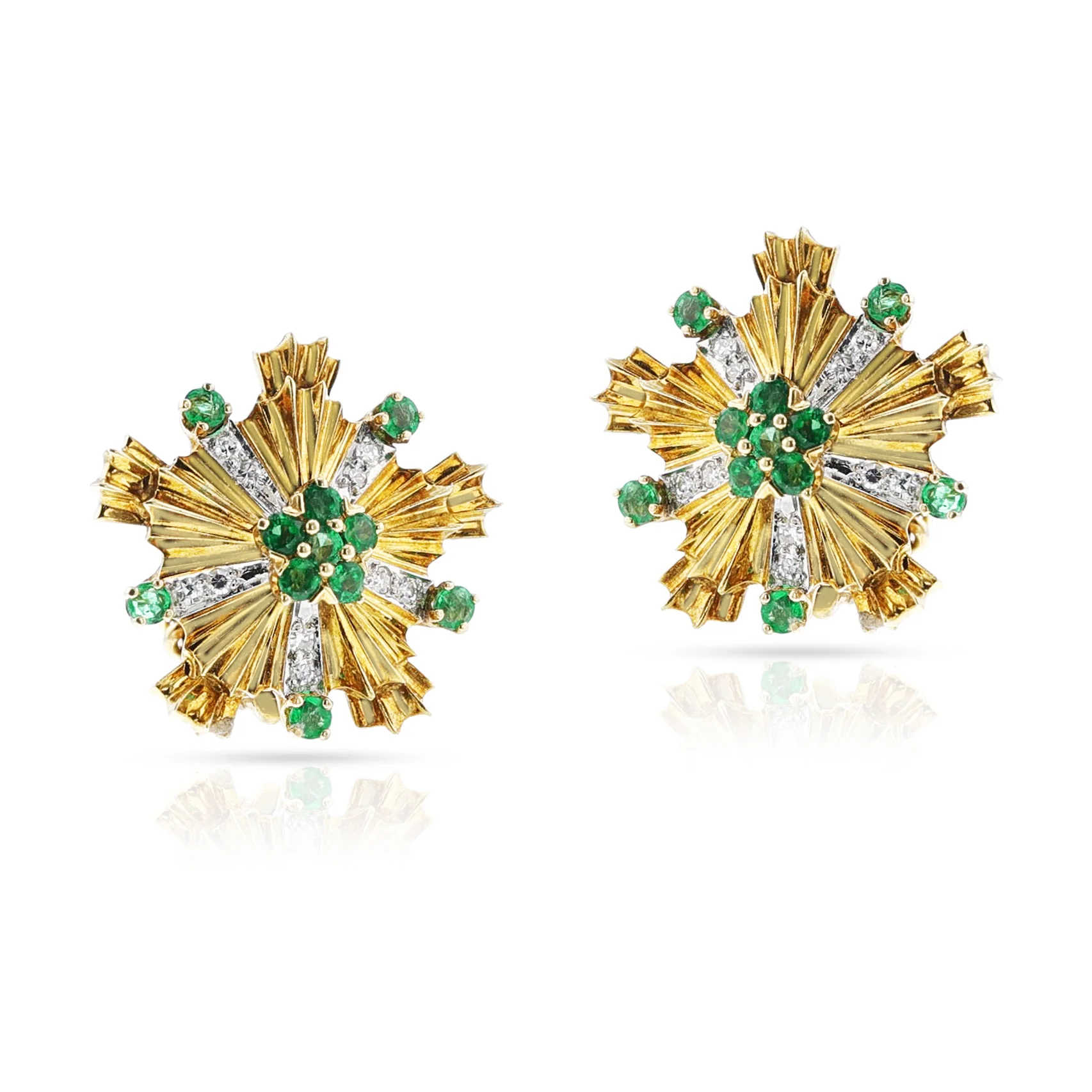 Vintage & Retro Tiffany & Co. Emerald and Diamond 18K Yellow Gold Starburst Earrings