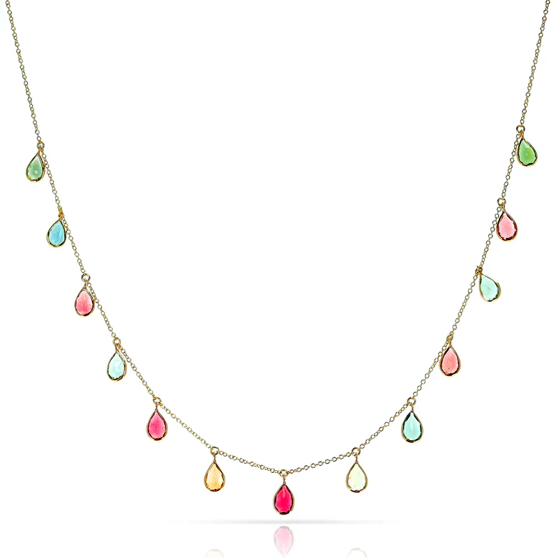 Pear Shape Gemstone with Drops, 18k