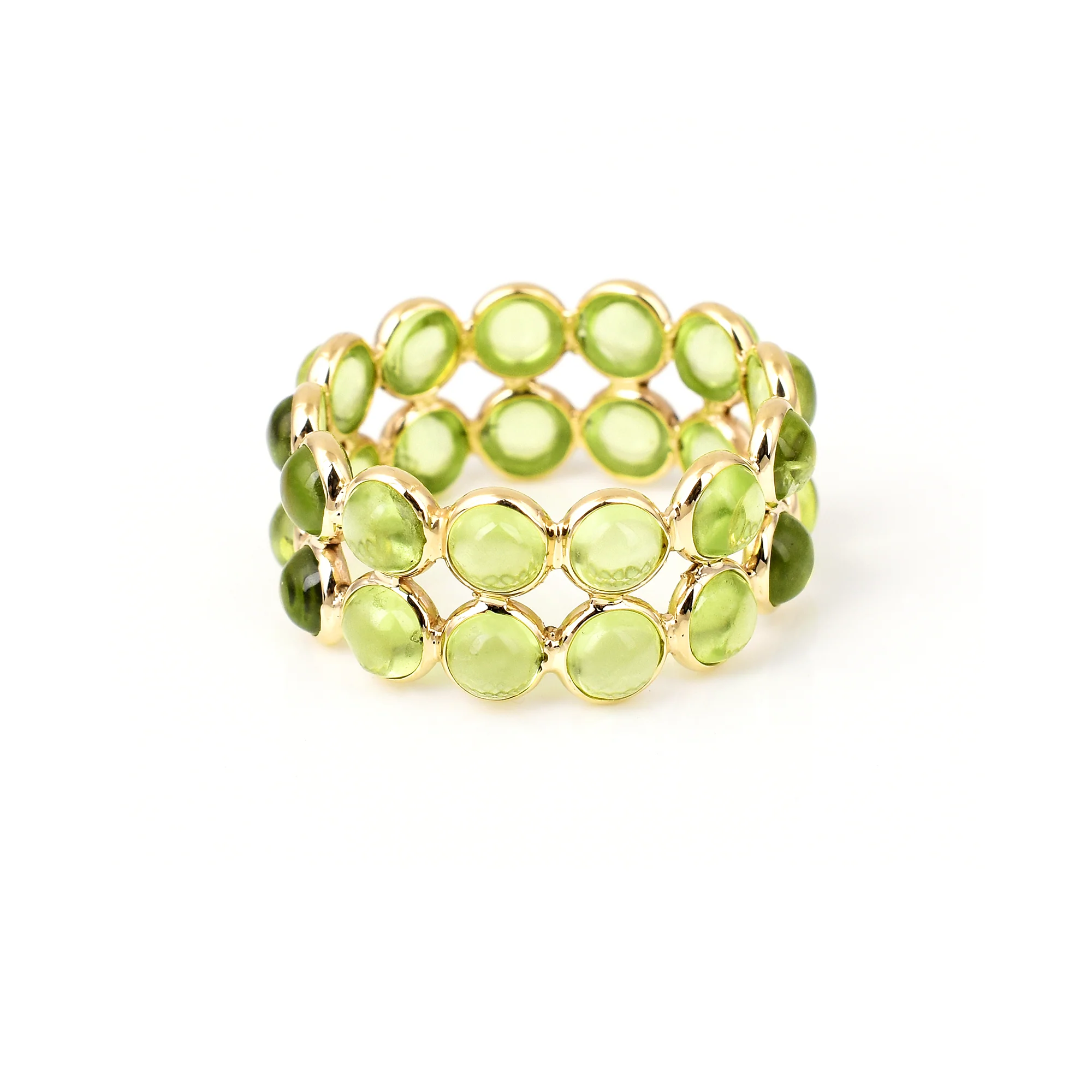 Peridot Round Cabochon Double Line Band, Yellow Gold
