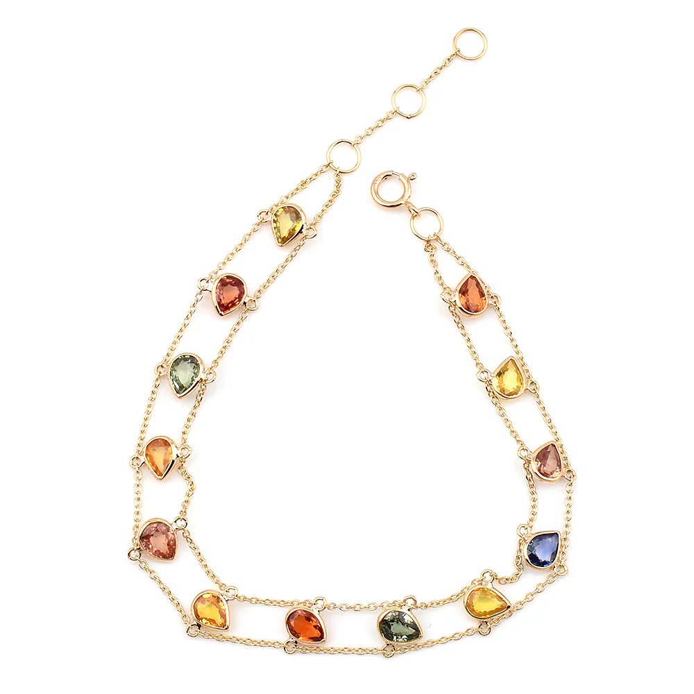 Pear Multi Sapphire, 18k Yellow Gold Bracelet