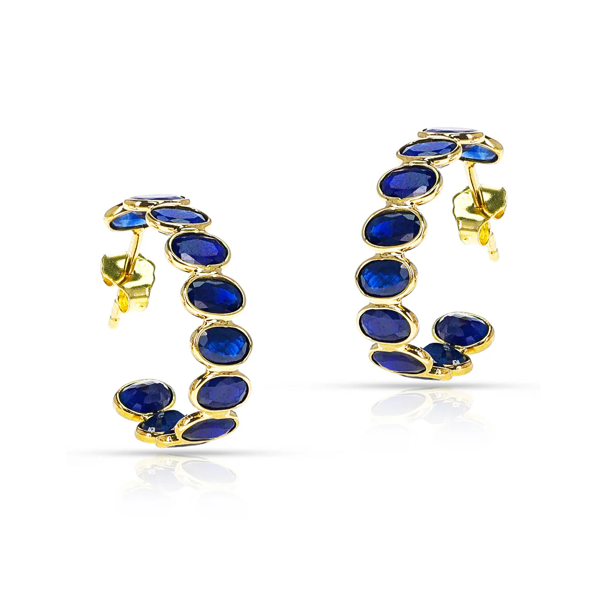 Blue Sapphire Hoop Earrings, 18k