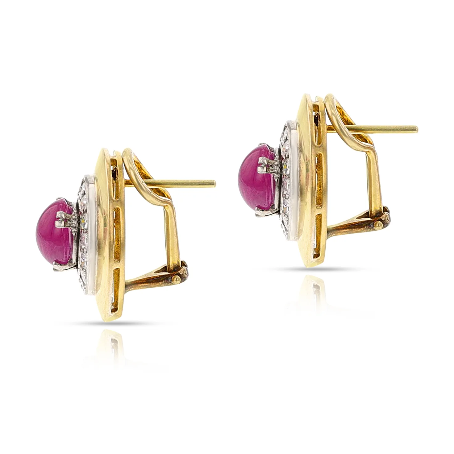 Ruby Cabochon and Diamond Ring and Earring Set, 18k and Palladium