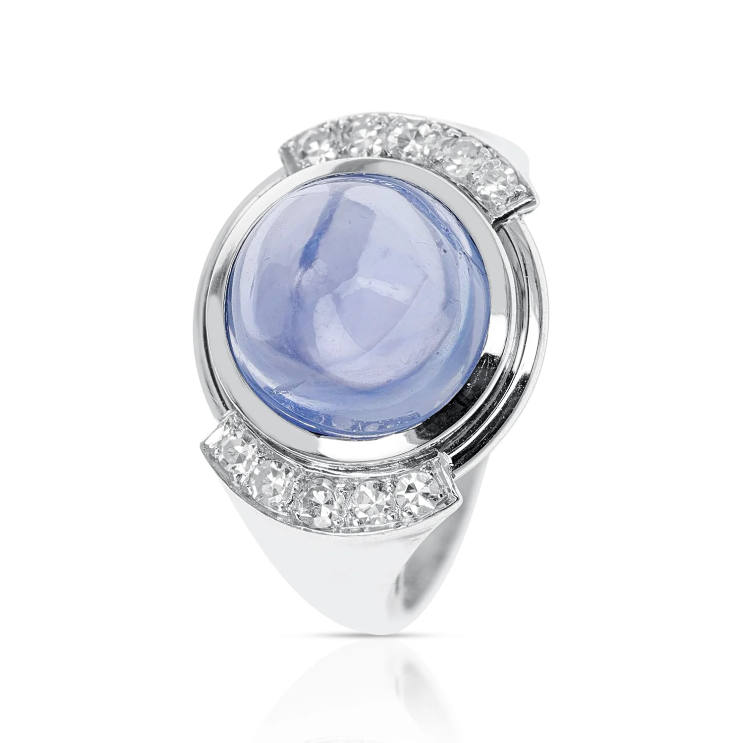 12 ct. Unheated Ceylon Sapphire Cabochon Ring with Diamonds, Paperwork Incl.