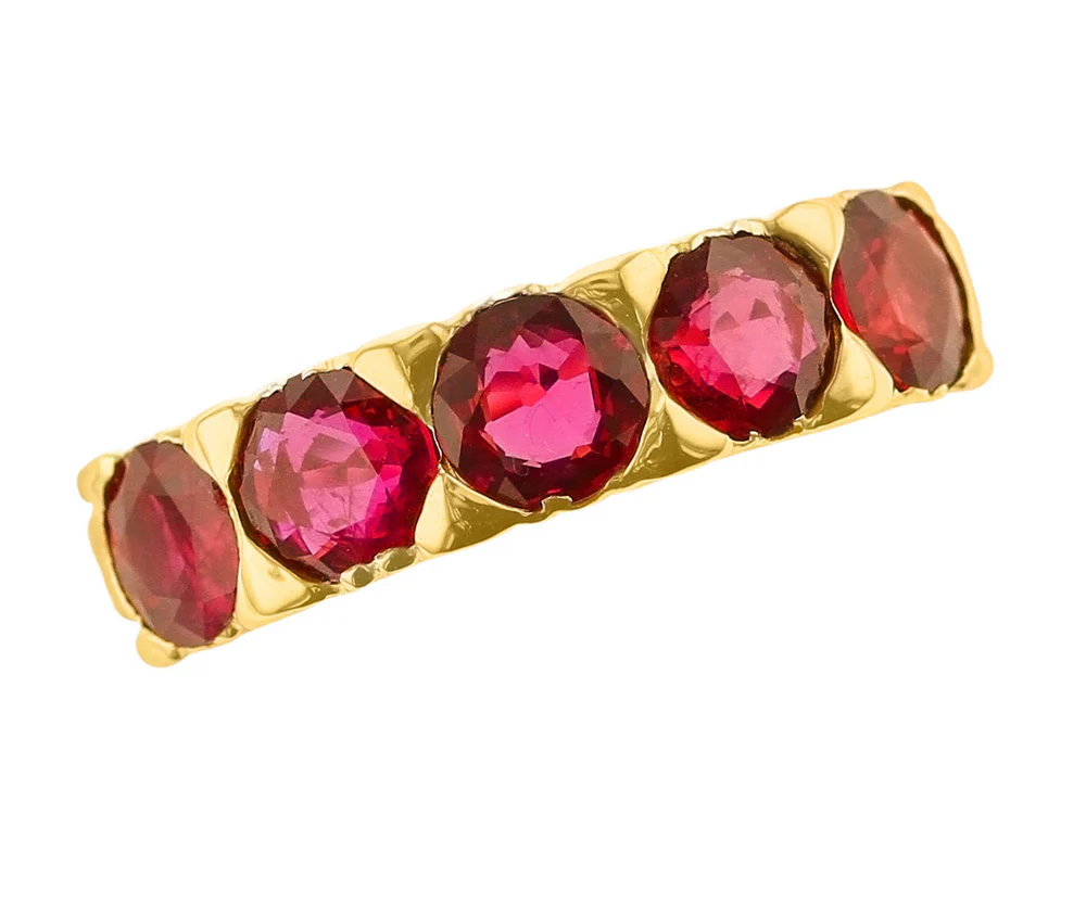Five Stone Ruby Band, 18K Yellow Gold