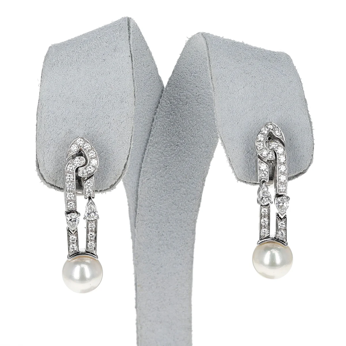 Bvlgari Cultured Pearl Earrings with Round and Pear Shape Diamonds, 18k