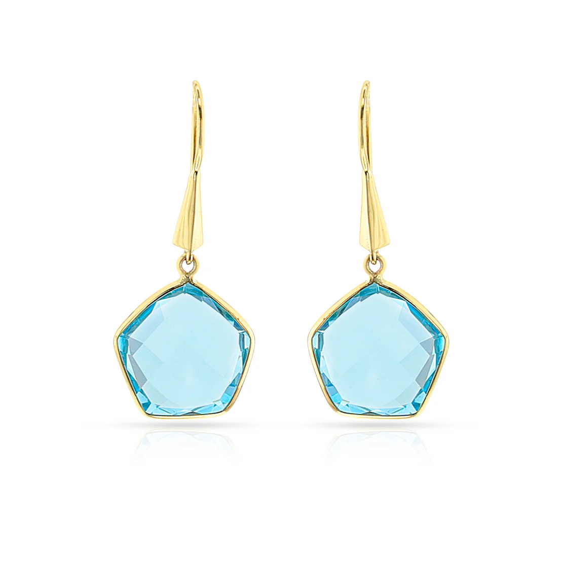 Pentagonal Blue Topaz Gold-Cap Hoop Earrings, 18k