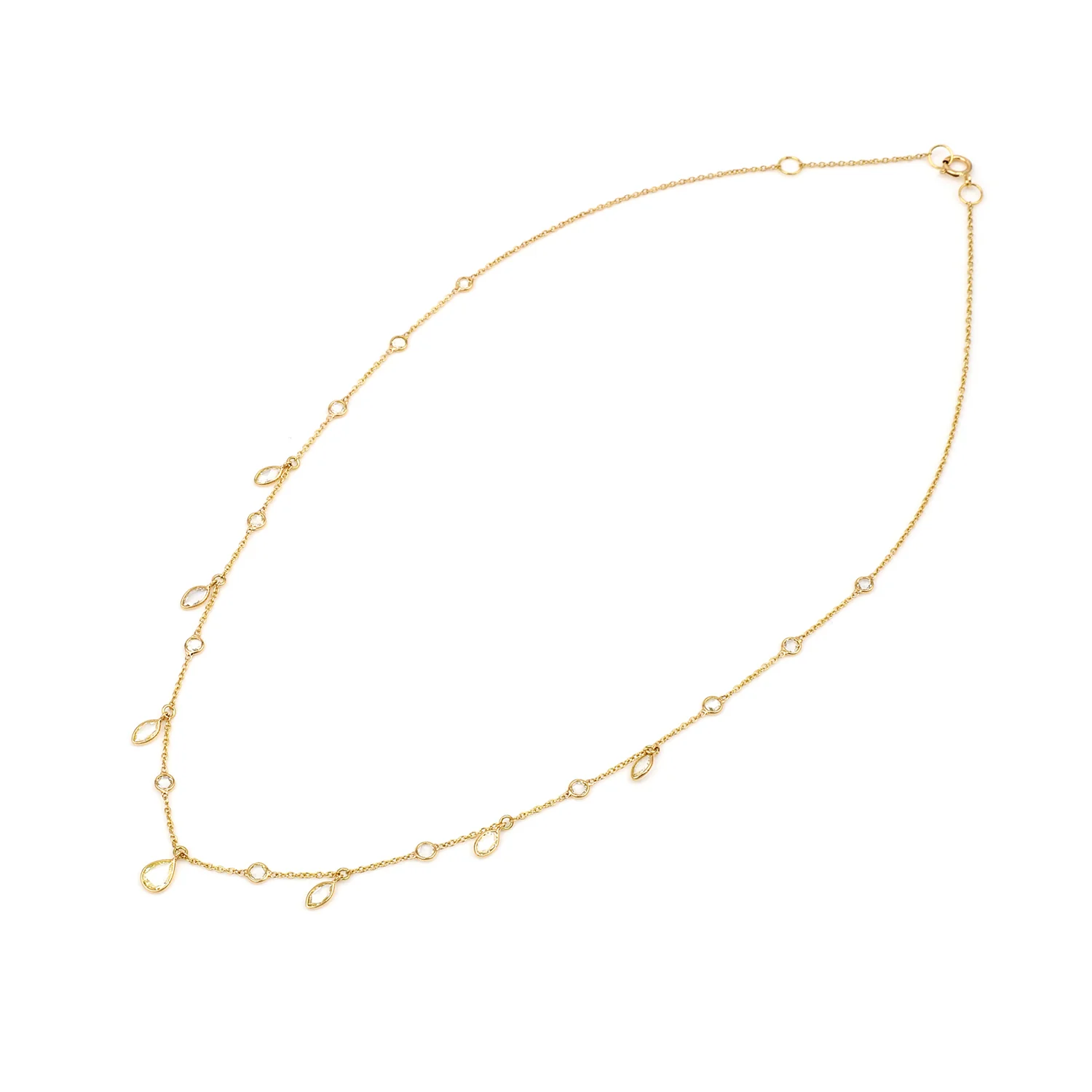 Mixed Cut Diamond Rose-Cut Necklace with Drops, 18k