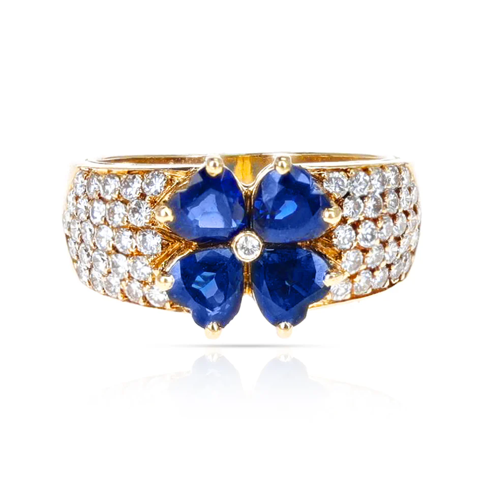 Van Cleef & Arpels Sapphire Hearts with Round Diamonds Ring