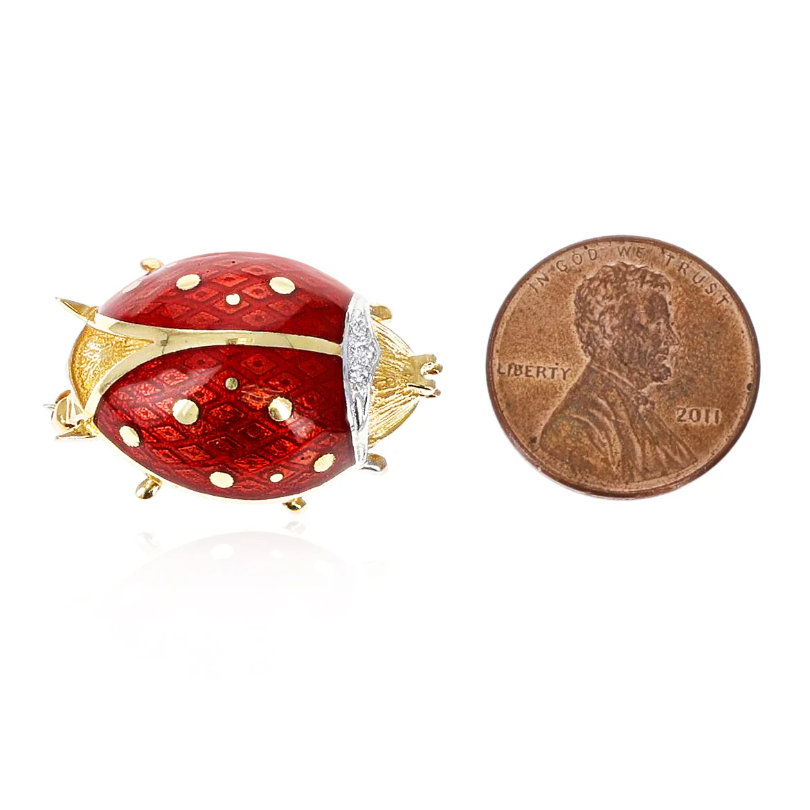 Van Cleef & Arpels Ladybug Brooch Pin with Diamonds, 18 Karat Yellow Gold