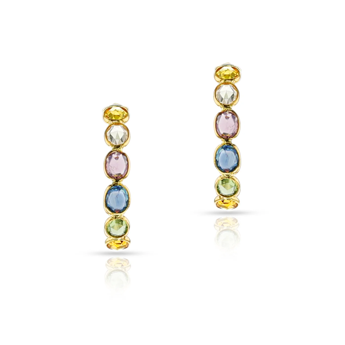 Oval-Cut Multi-Sapphire Hoop Earrings, 18K