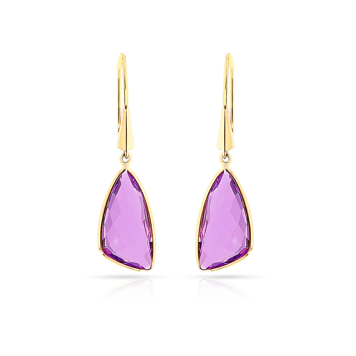 Triangular Amethyst Hoop Earrings, 18k