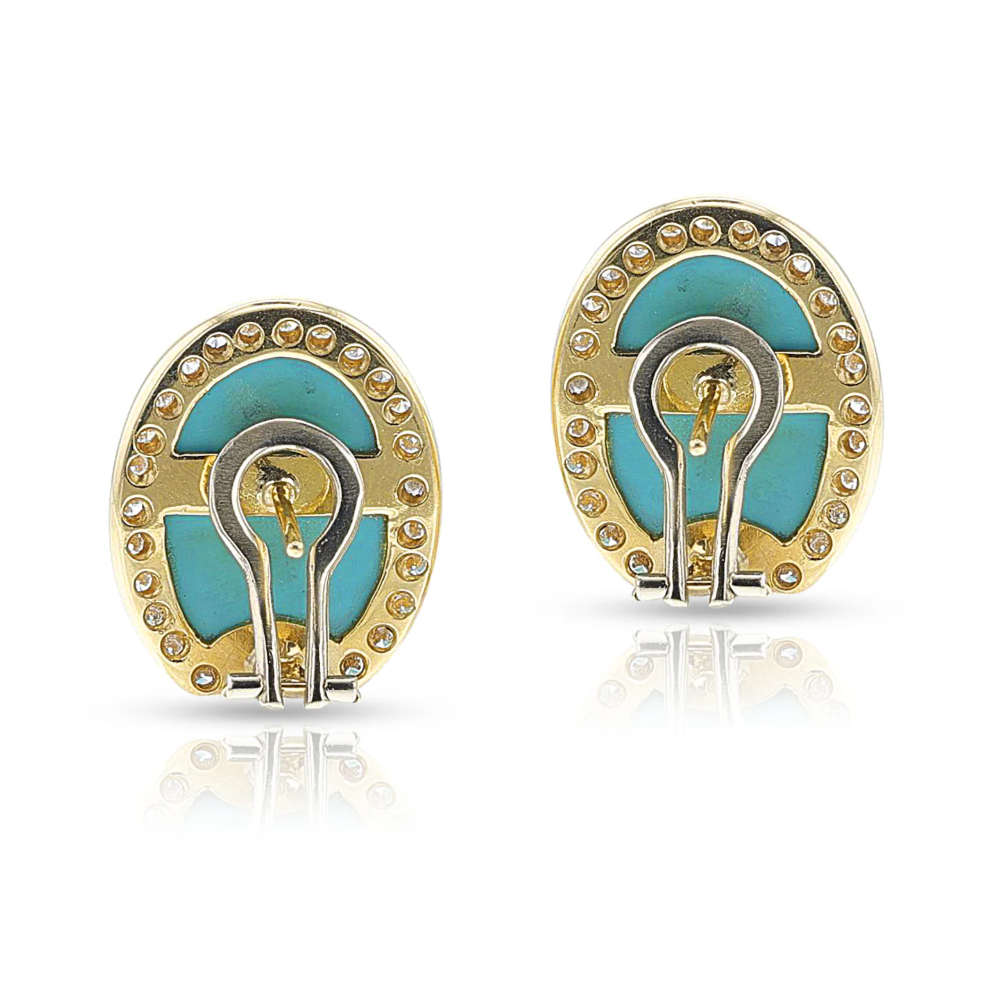 Large Turquoise Cabochon and Diamond Earrings, 18k