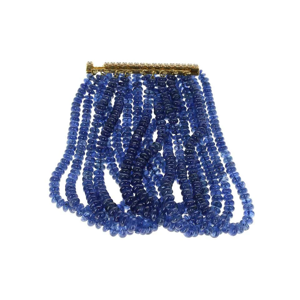 Natural No Heat Burmese Sapphire Beads and Diamond Yellow Gold Bracelet
