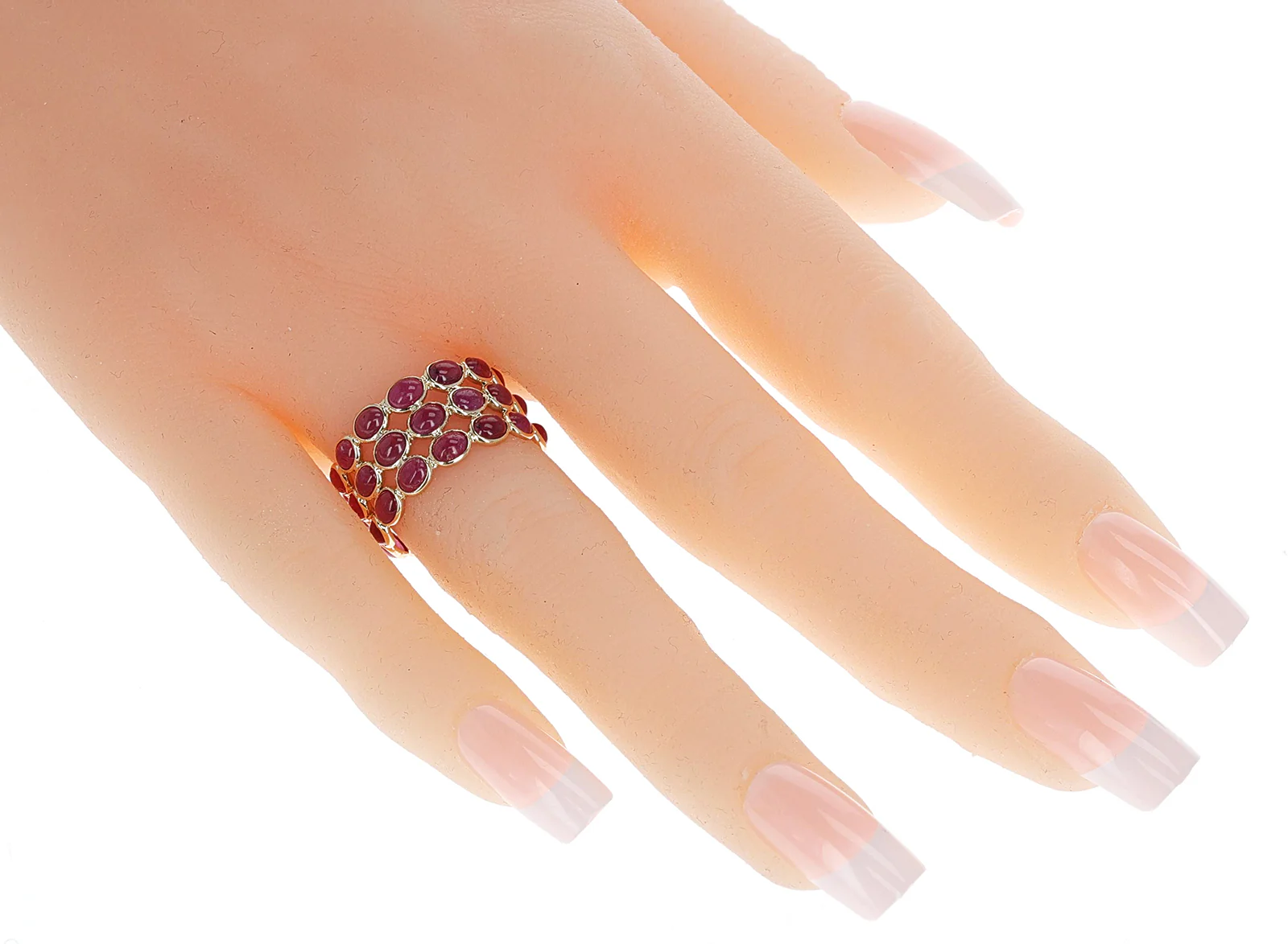 Oval Ruby Cabochon Triple Band, 18K Yellow Gold