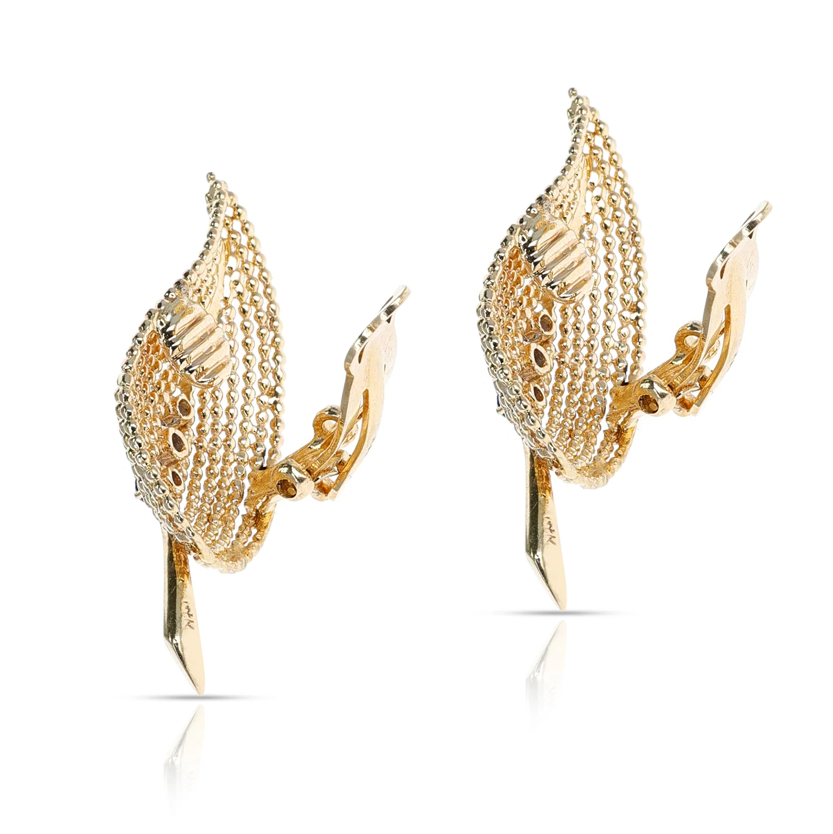 Tiffany & Co. Leaf 14k Gold and Sapphire Earrings, with Org. Box
