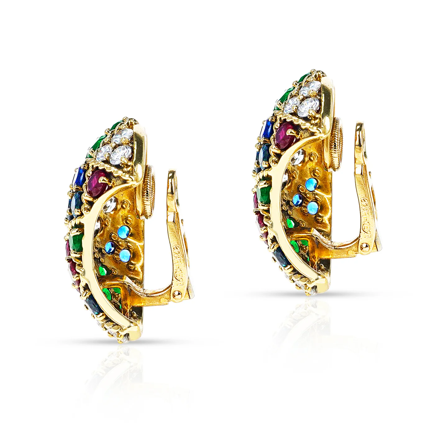 Fred Paris Ruby, Emerald, Sapphire and Diamond Bangle, 18k