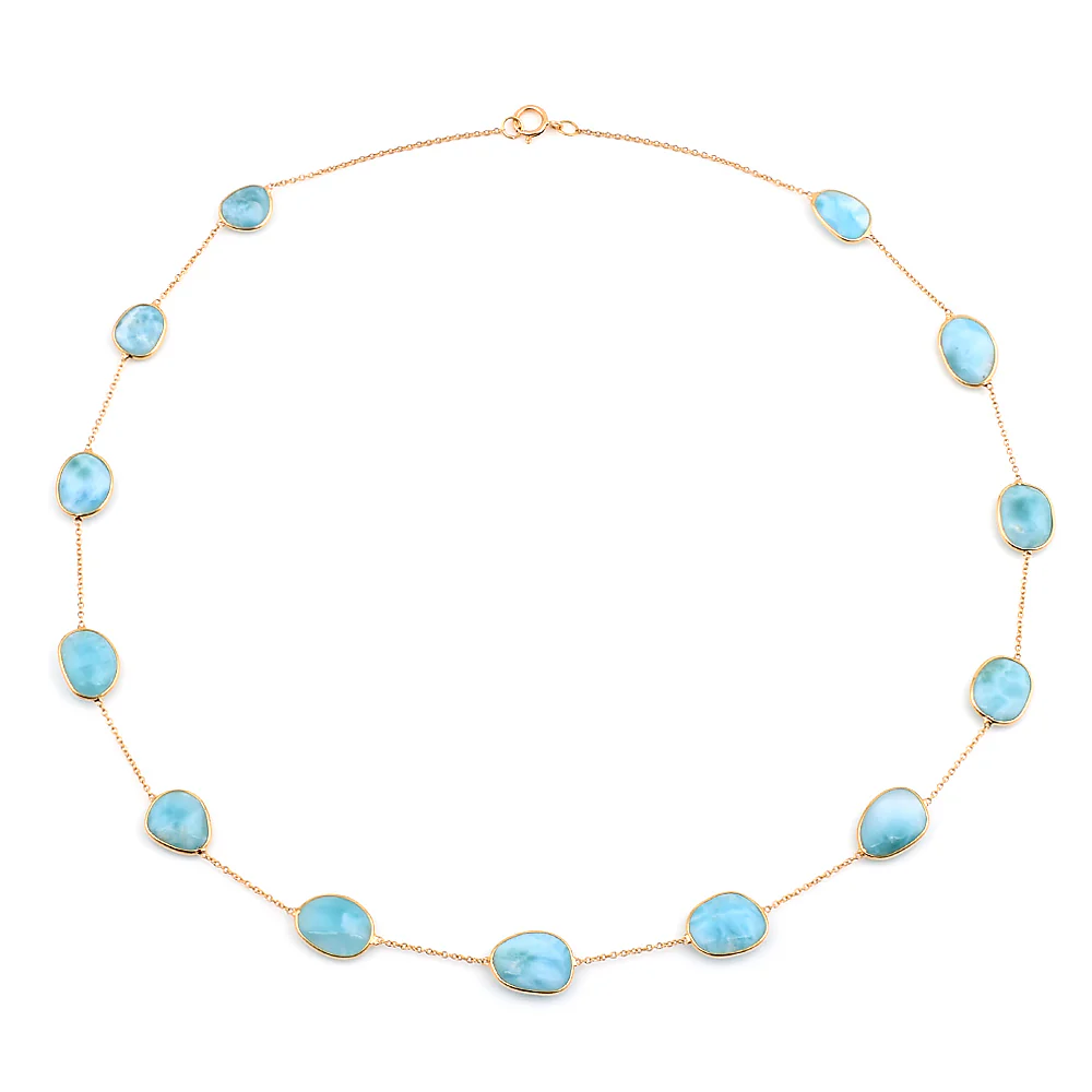 Mixed-Cut Genuine Larimar 18k Yellow Gold Necklace