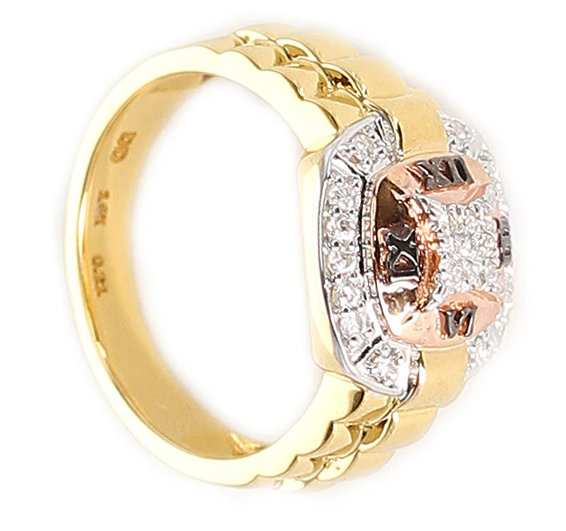 Diamond and Watch Band Style Ring, 14K Yellow and Rose Gold