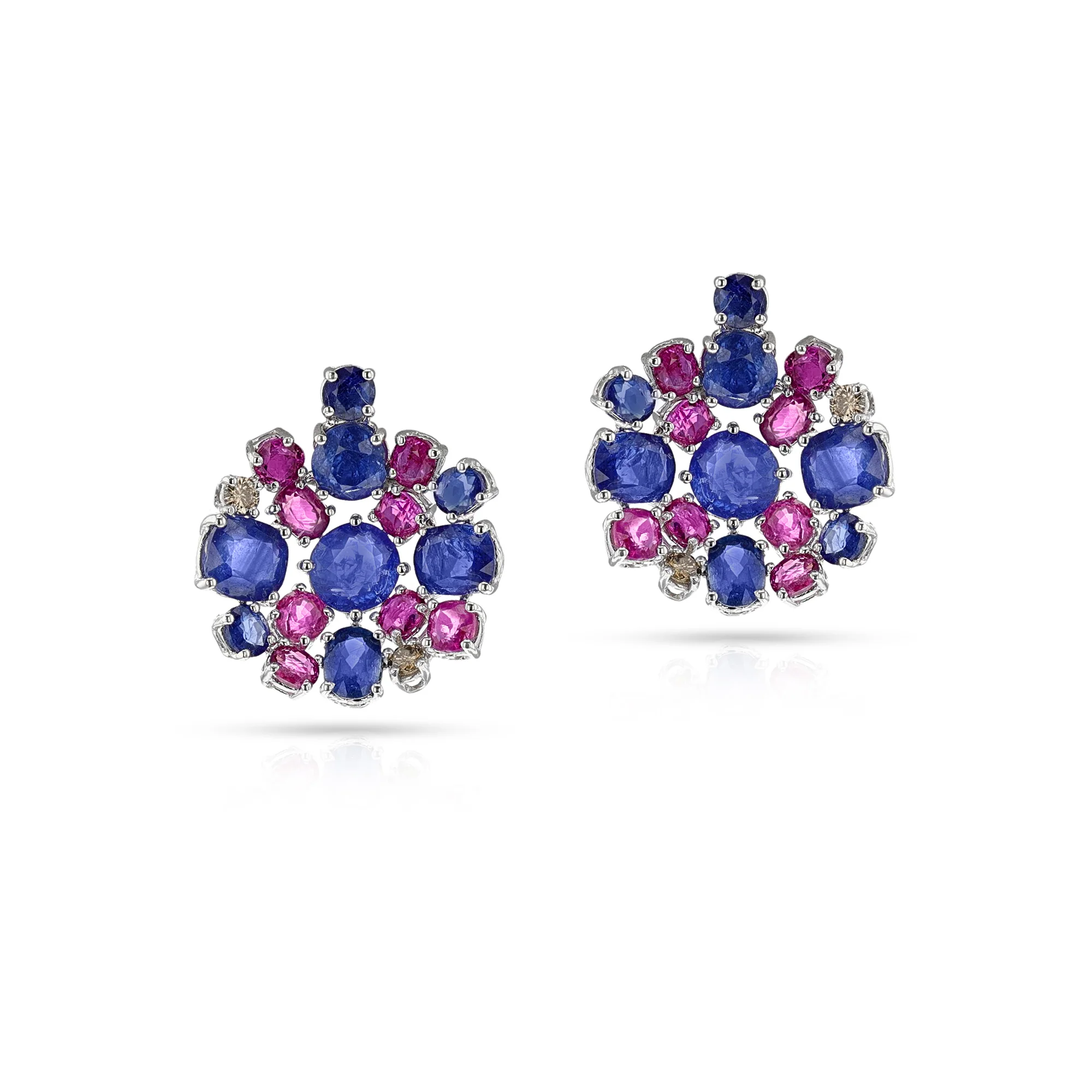 Circular Sapphire, Ruby and Diamond Earrings, 18k White