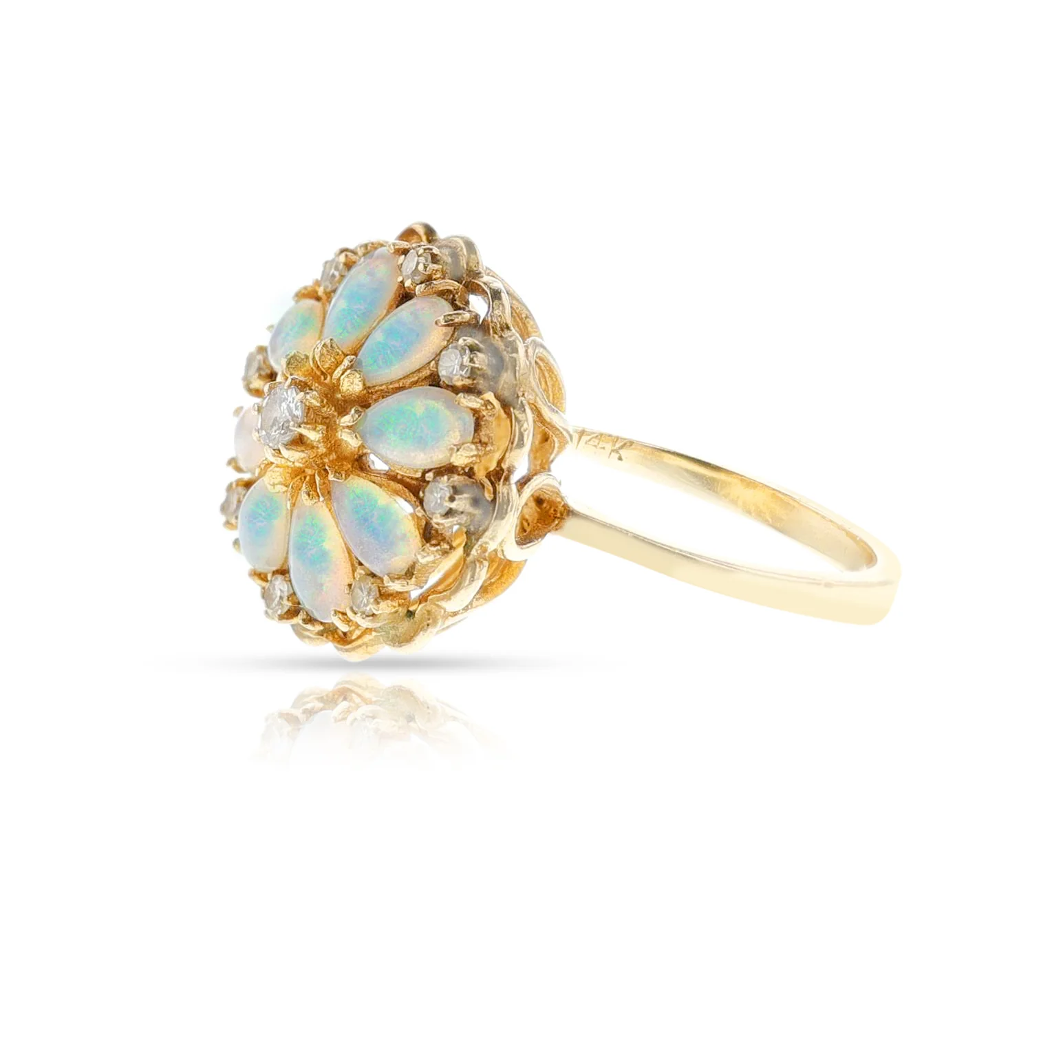 Pear-Shape Opal and Diamond Ring, 14K