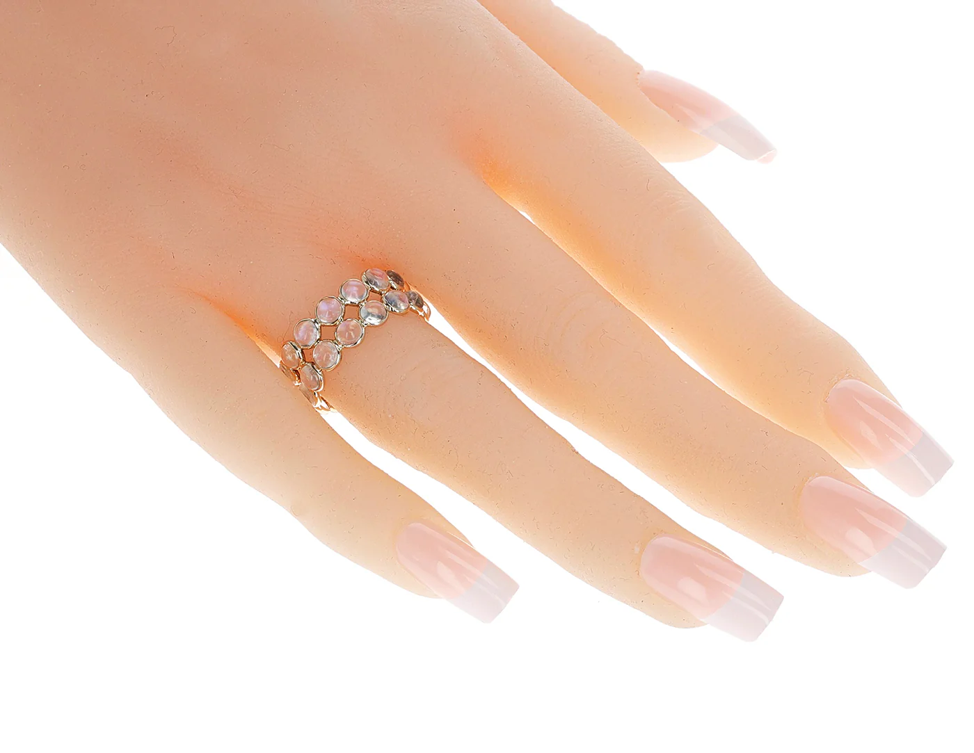 Round Moonstone Cabochon Double Band, Yellow Gold