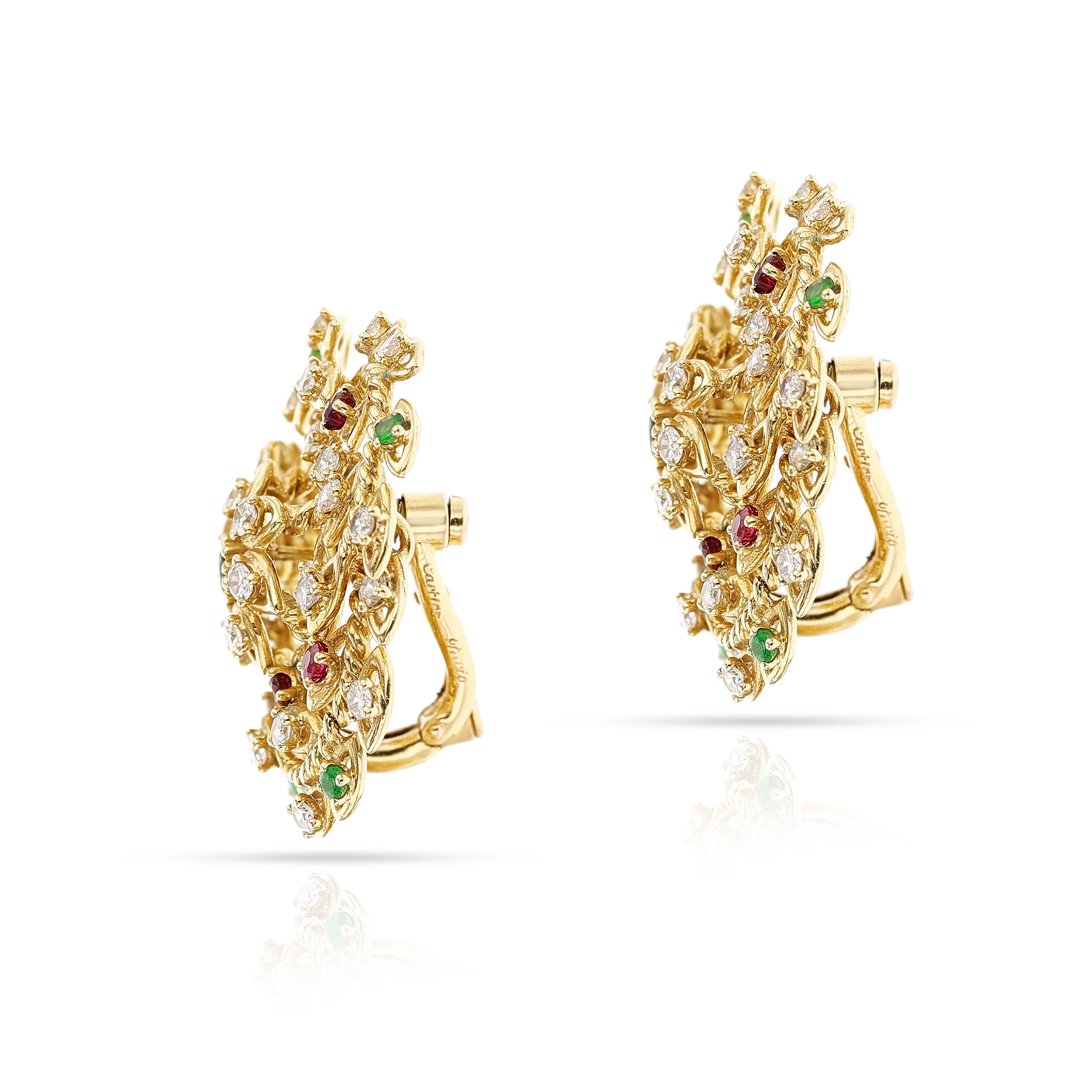 Cartier Paris Diamond, Emerald and Ruby Earrings, 18k