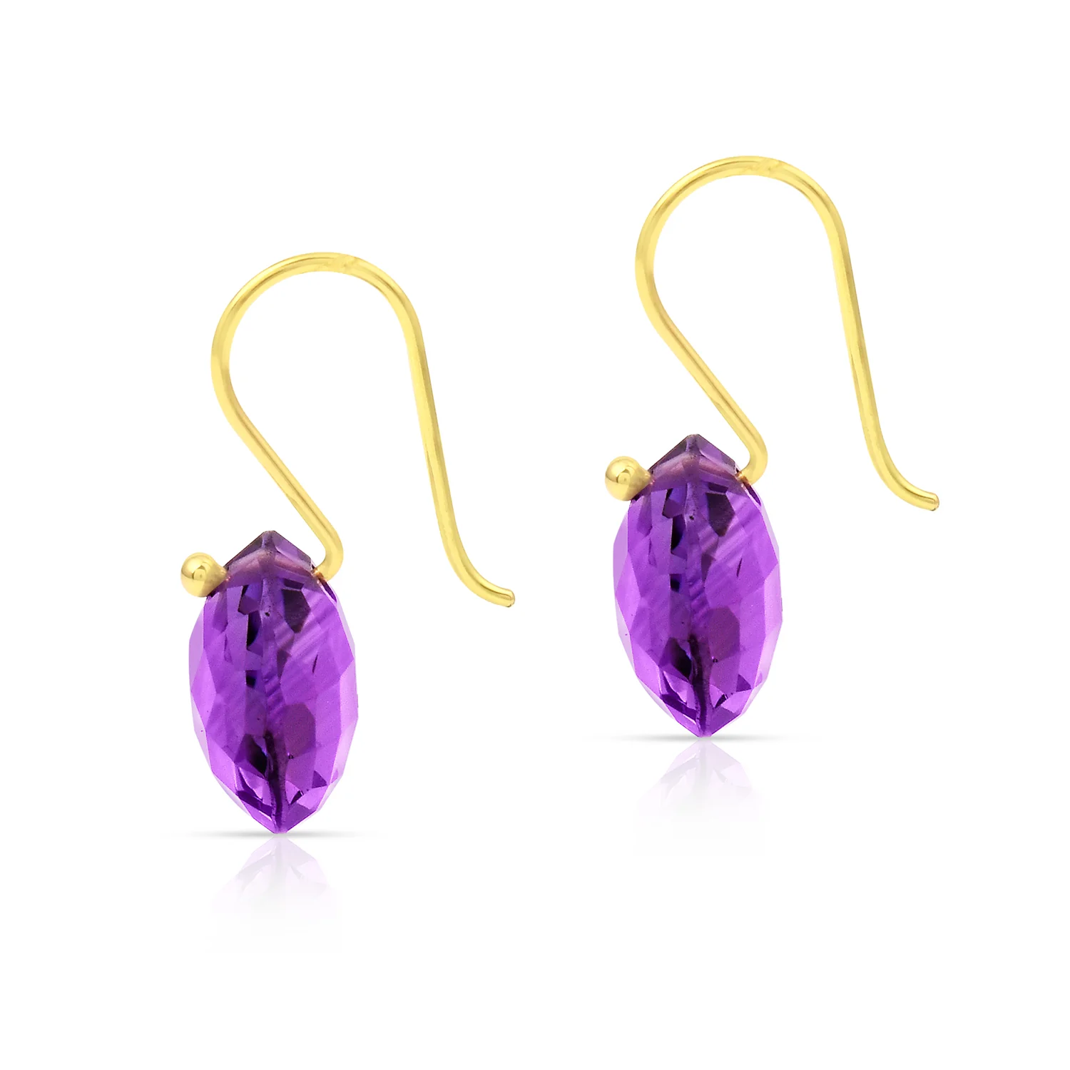 Amethyst Round Shape Dangling Earrings made in 18 Karat Yellow Gold.
