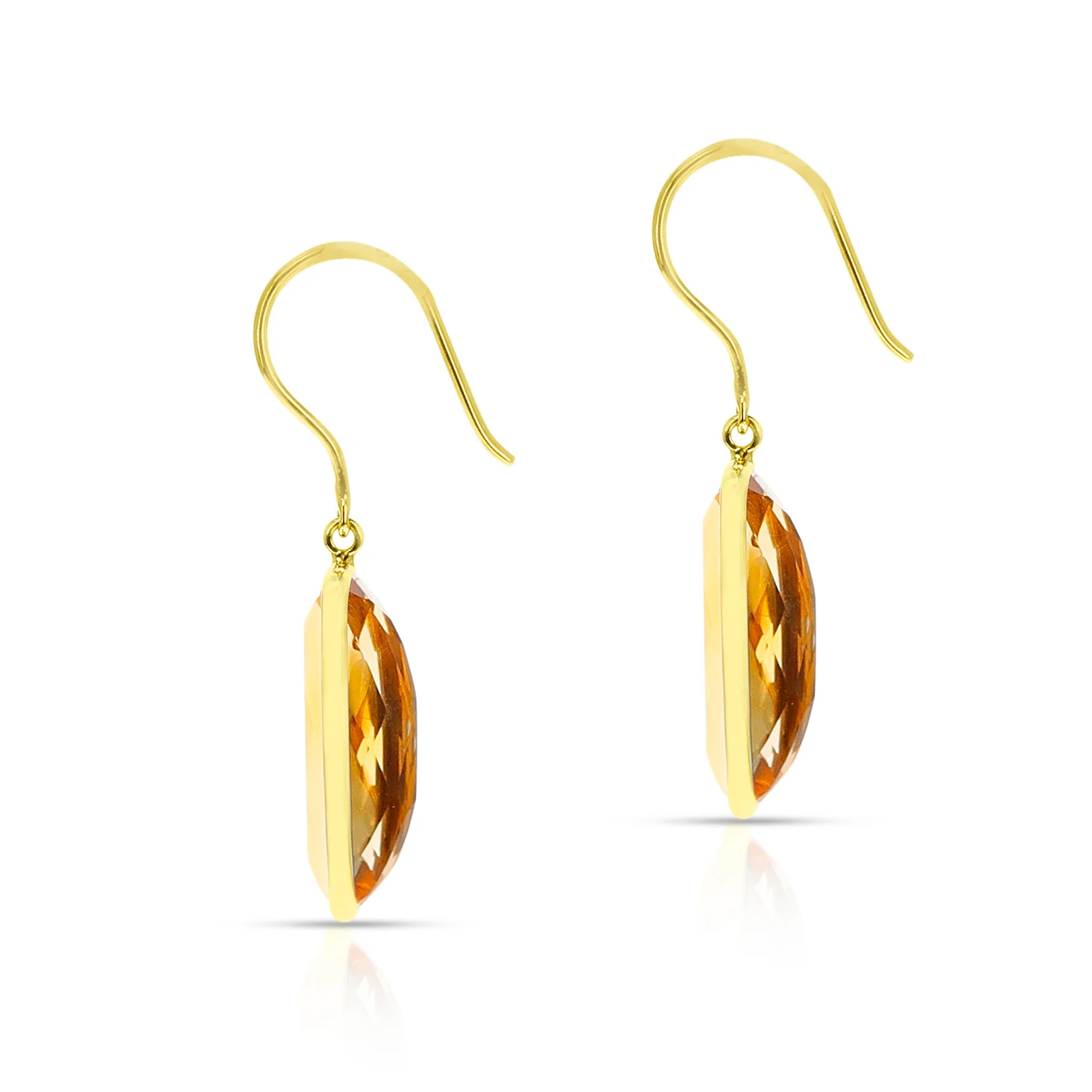 Citrine Rectangular Shape Dangling Earrings made in 18 Karat Yellow Gold.
