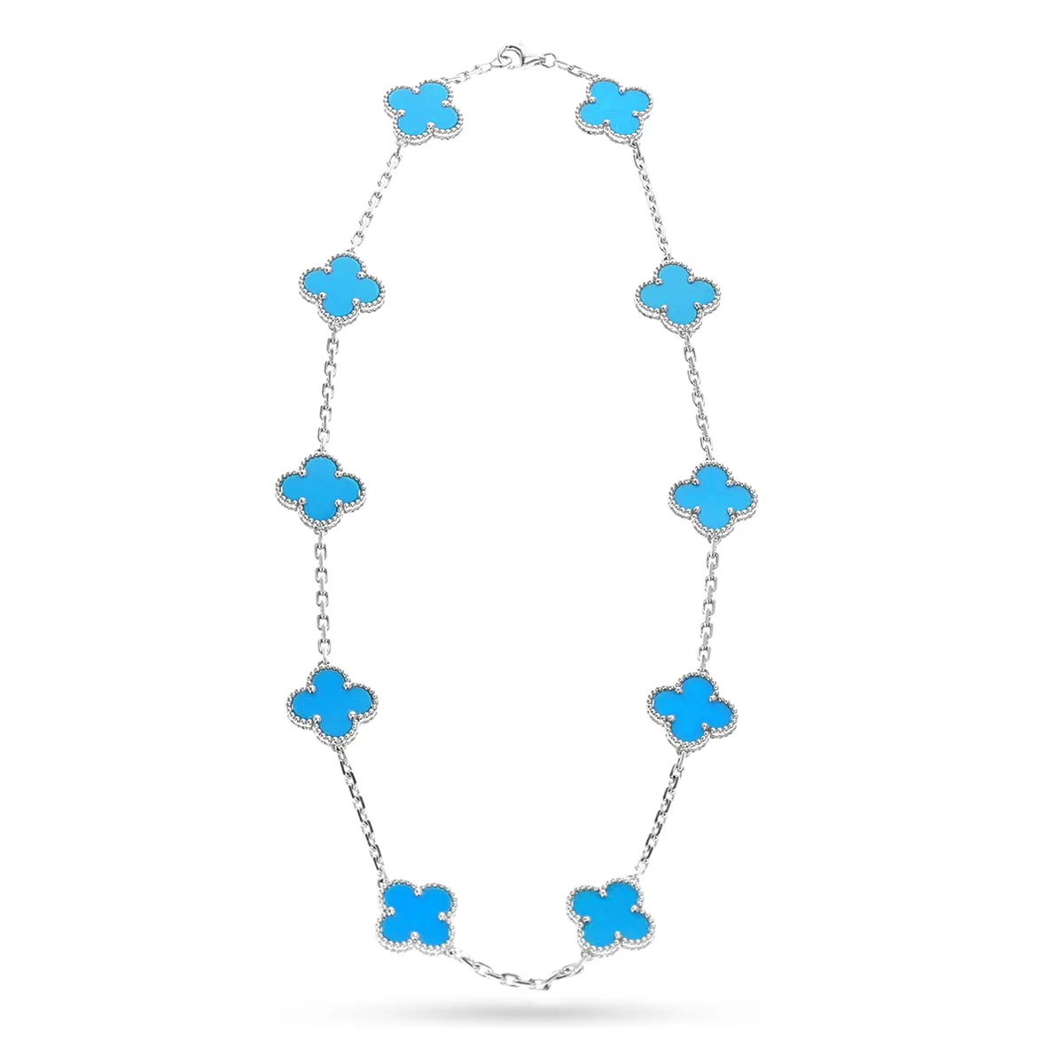 Van Cleef & Arpels 10 Motif Turquoise Alhambra Necklace