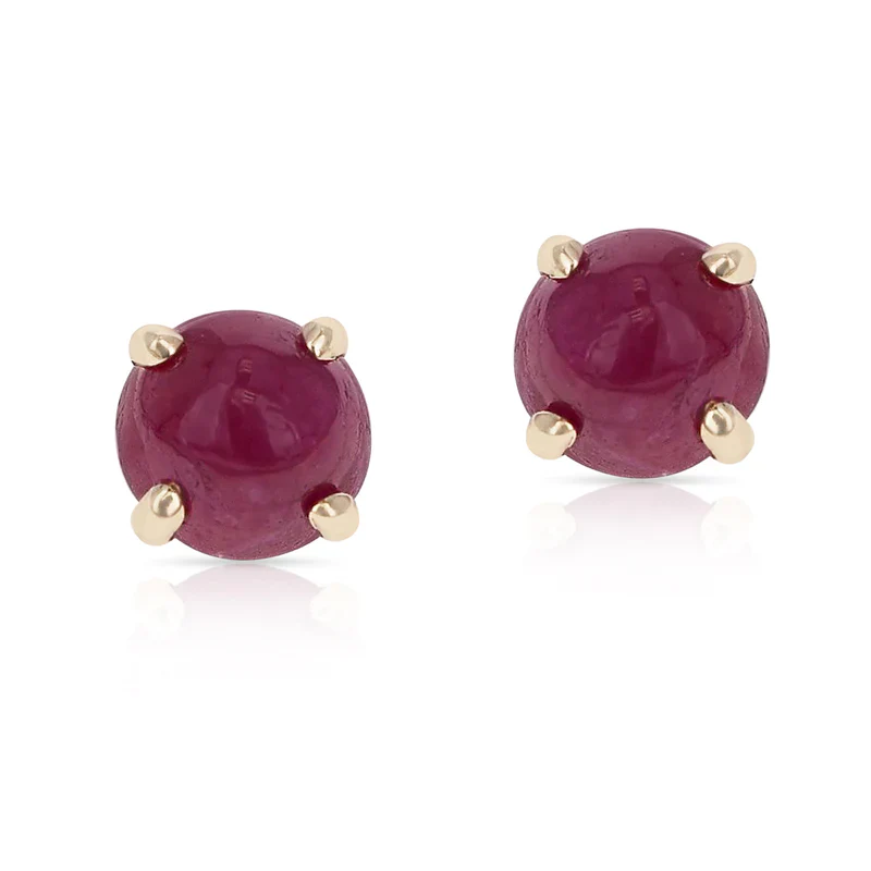 Dark Blue Sapphire Round Cabochon Stud Earrings Made in 14 Karat White Gold