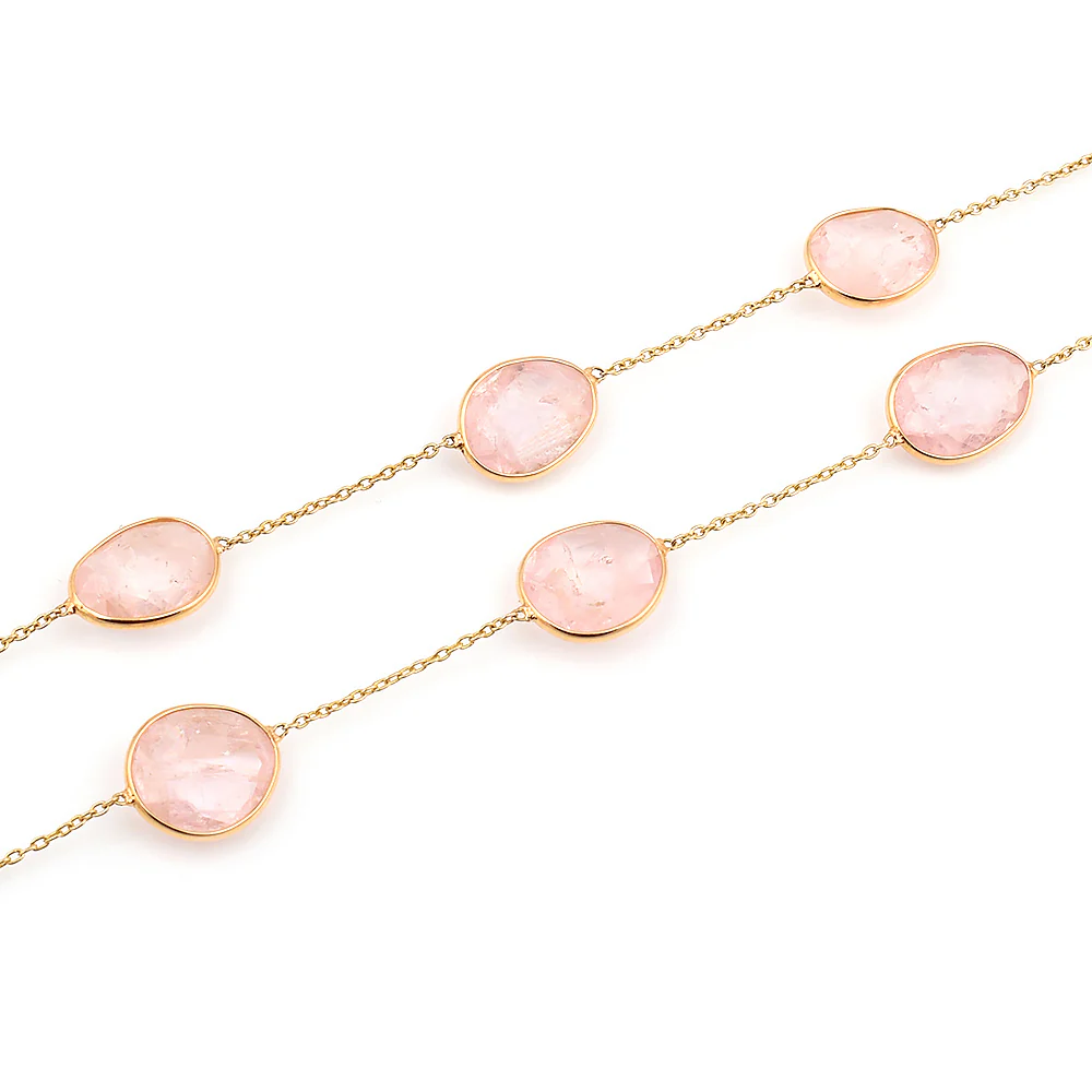 Mixed Cut Rose Quartz,18k Yellow Gold Necklace