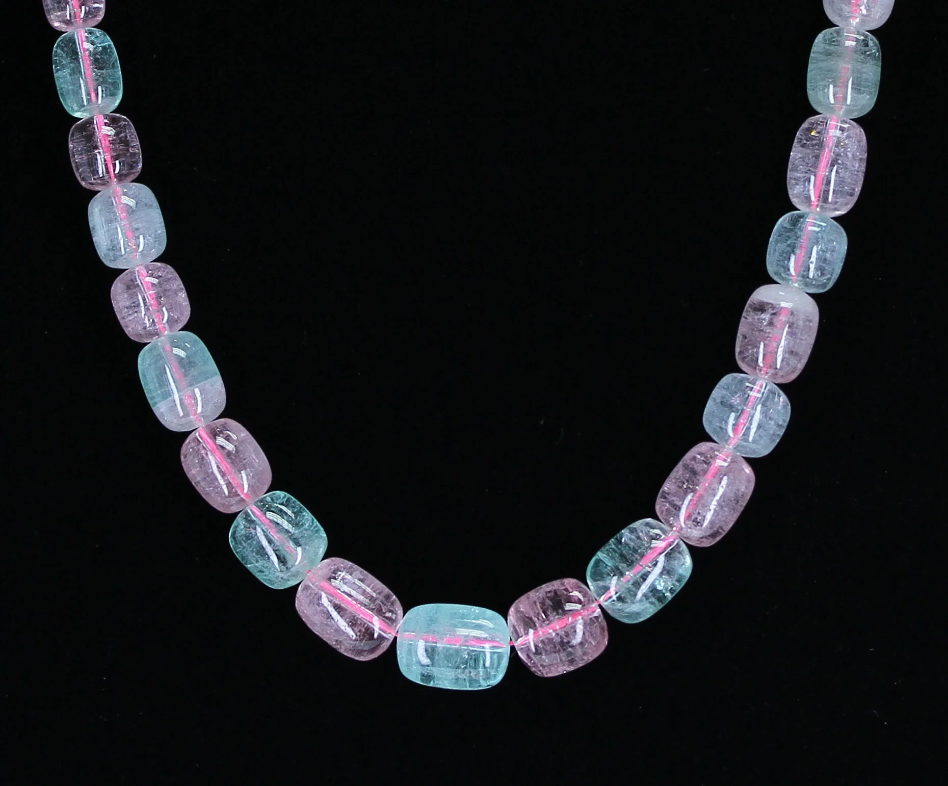 Pink and Green Smooth and Tumbled Tourmaline Beads, 14K