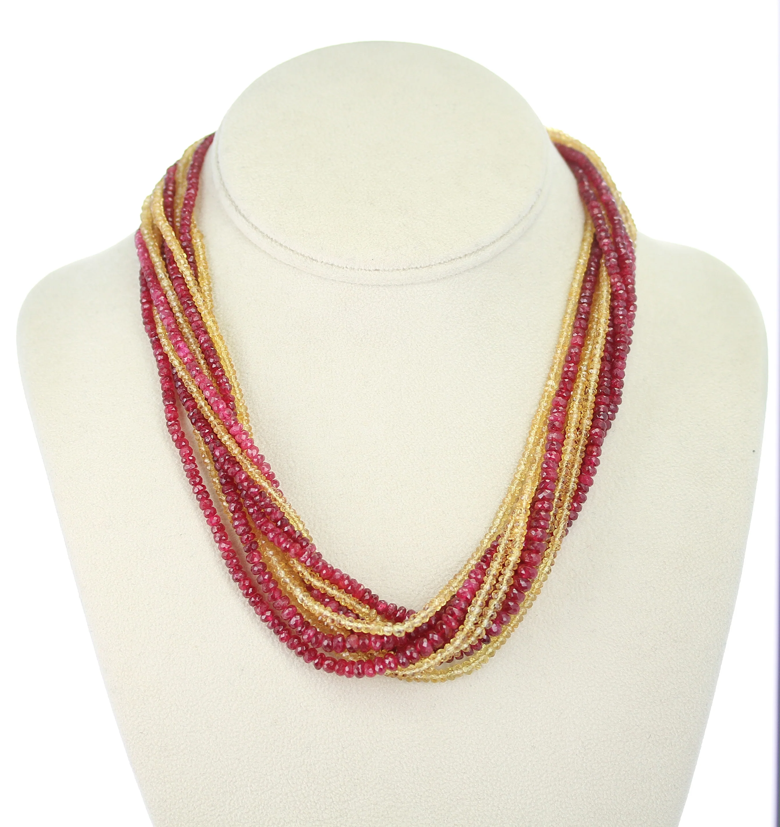 Genuine & Natural Red Spinel and Yellow Sapphire Faceted Beads Choker Necklace