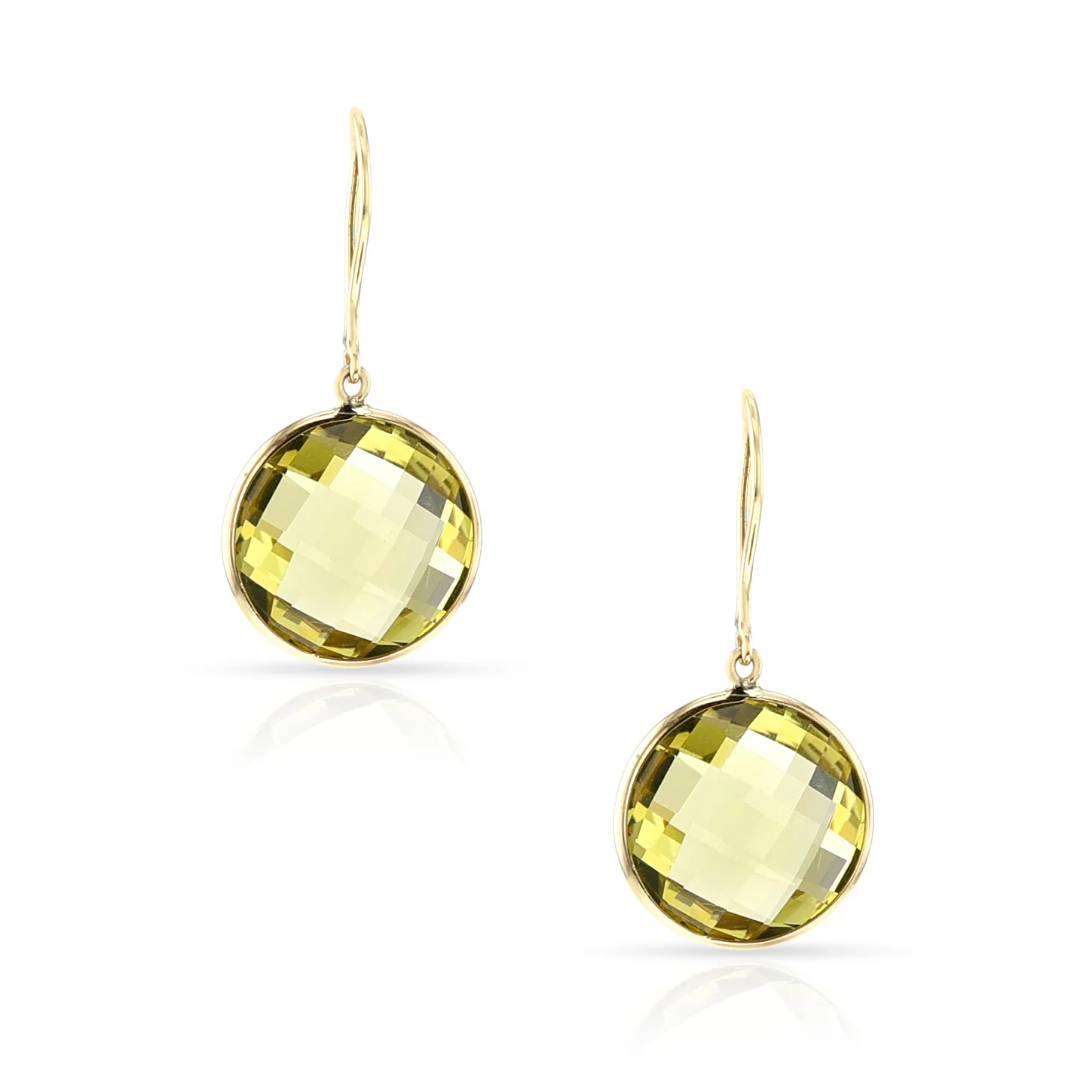Round Lemon Topaz Hoop Dangling Earrings, 18k
