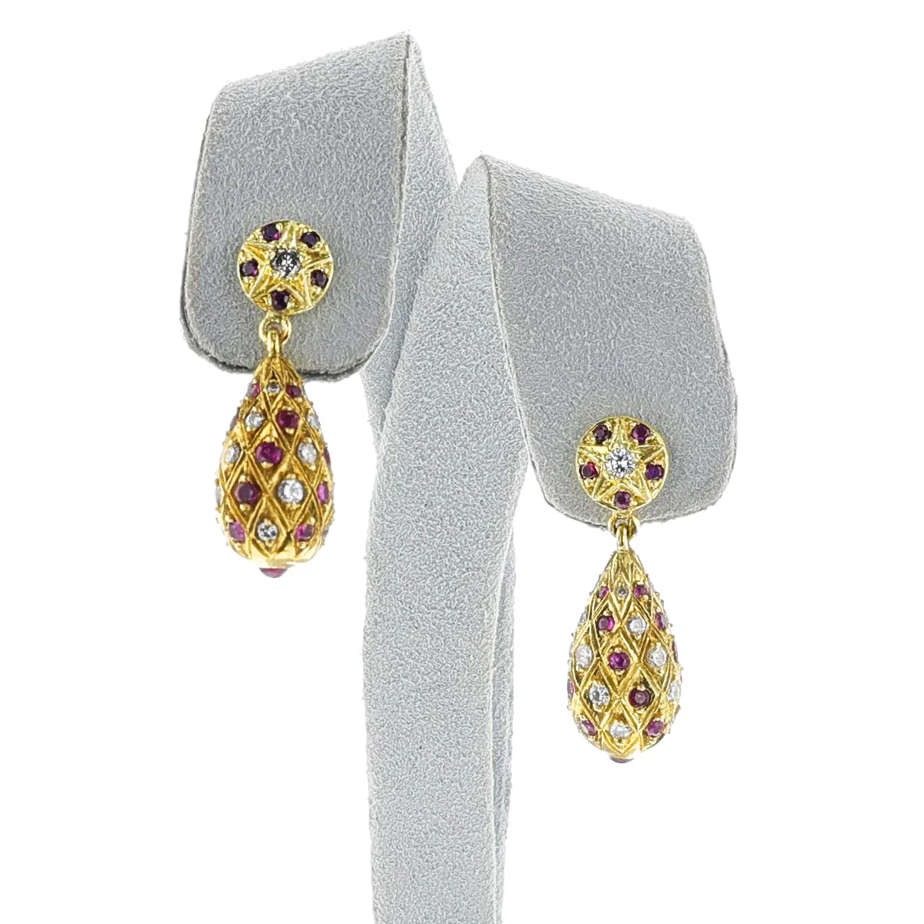 Ruby and Diamond Dangling Earrings with Gold, 18k