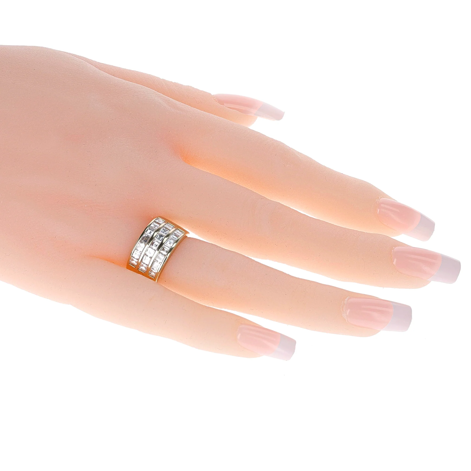 Three Row Diamond Band, 18K Yellow Gold