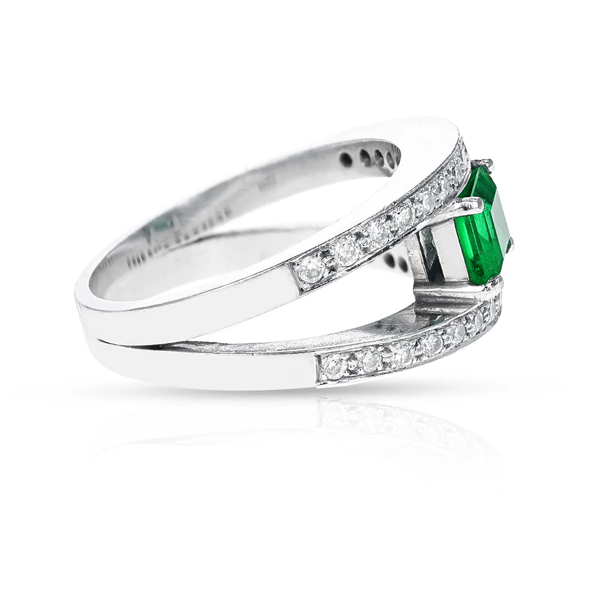 Emerald-Cut Emerald and Diamond Double Row Ring, 18k