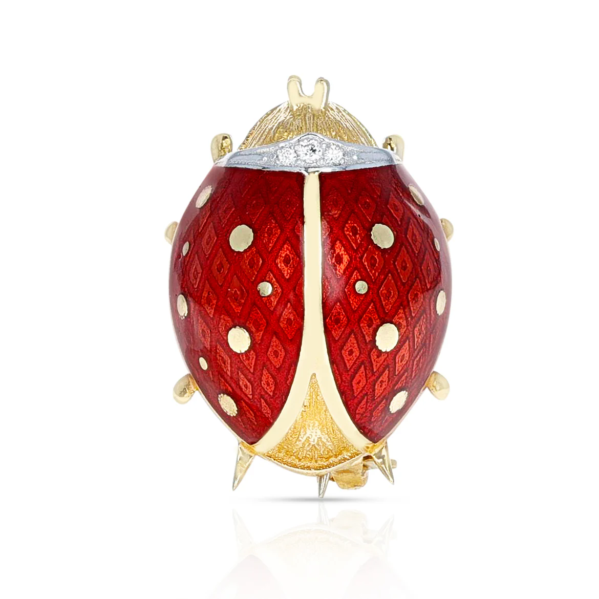Van Cleef & Arpels Ladybug Brooch Pin with Diamonds, 18 Karat Yellow Gold