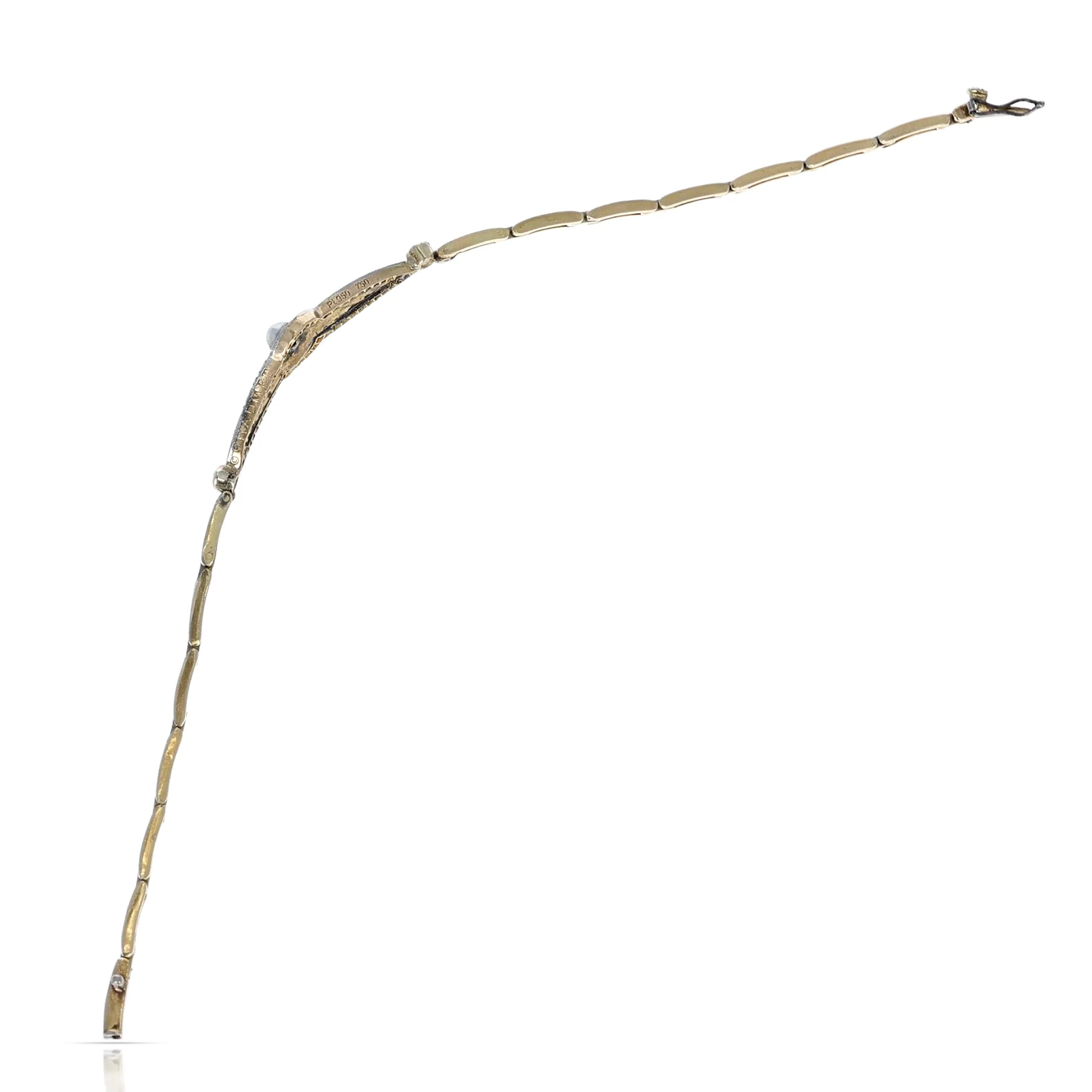 French Art Deco Chaumet Pearl and Enamel Bracelet in Box Chain, Platinum and Gold