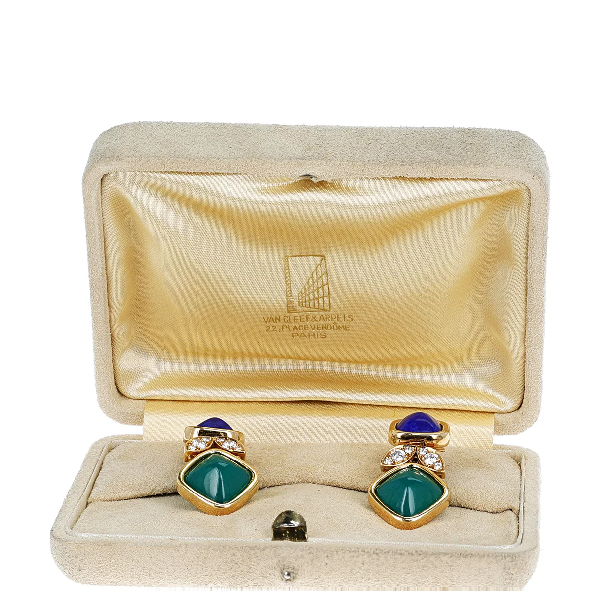 Van Cleef & Arpels Lapis Lazuli and Chrysoprase Earrings, French
