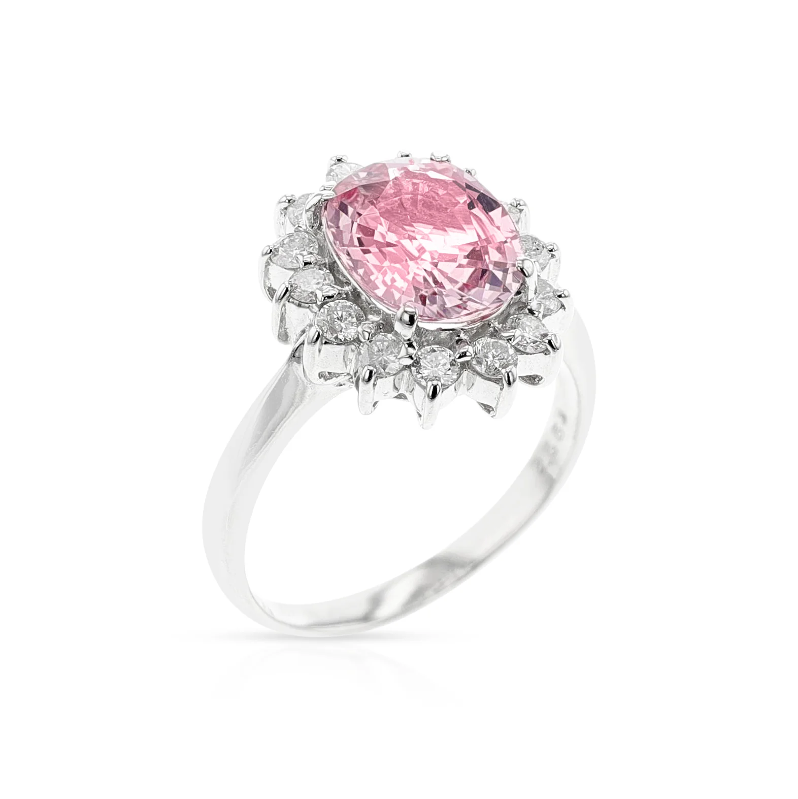 GIA Certified 2.53 Carat Natural (Unheated) Oval-Shaped Pink Sapphire and Diamond Ring, PT