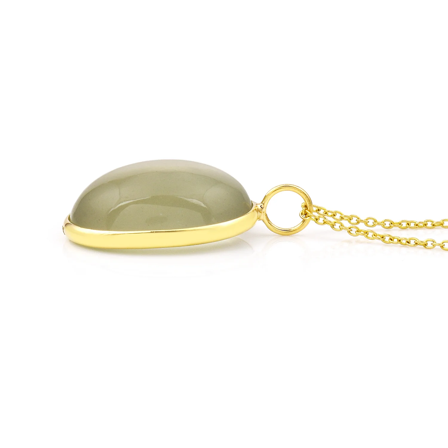 Oval Grayish Green Moonstone Pendant, 18K Yellow Gold