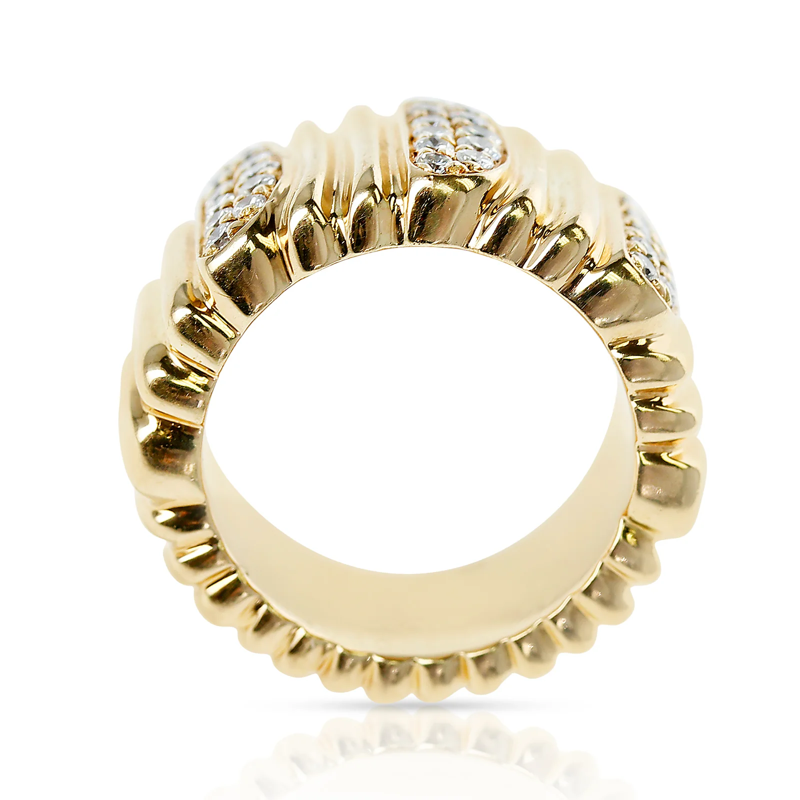 Cartier Textured 18 Karat Yellow Gold and Diamond Band Ring